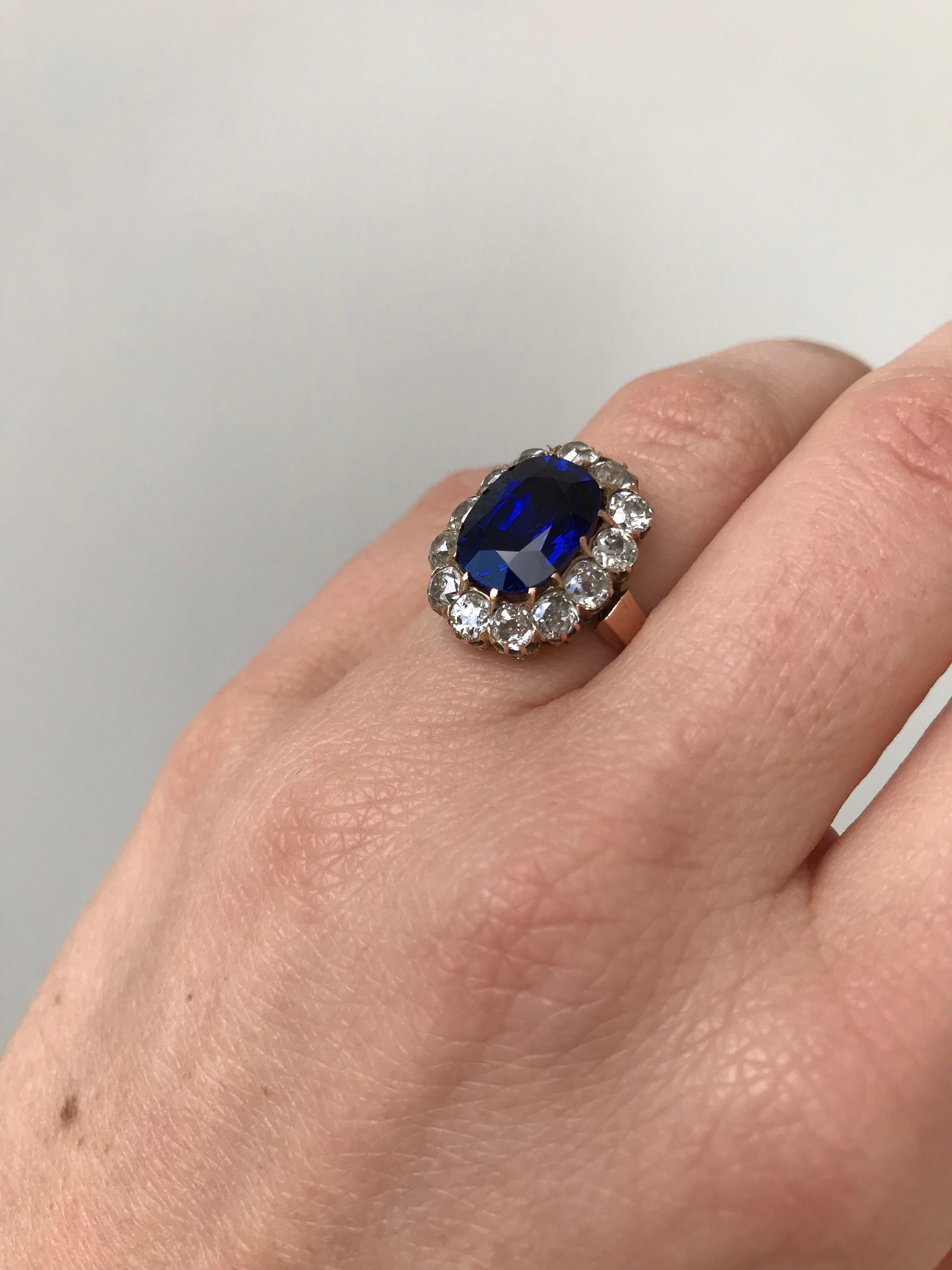 1800 Sapphire Diamond Gold Cluster Ring 6
