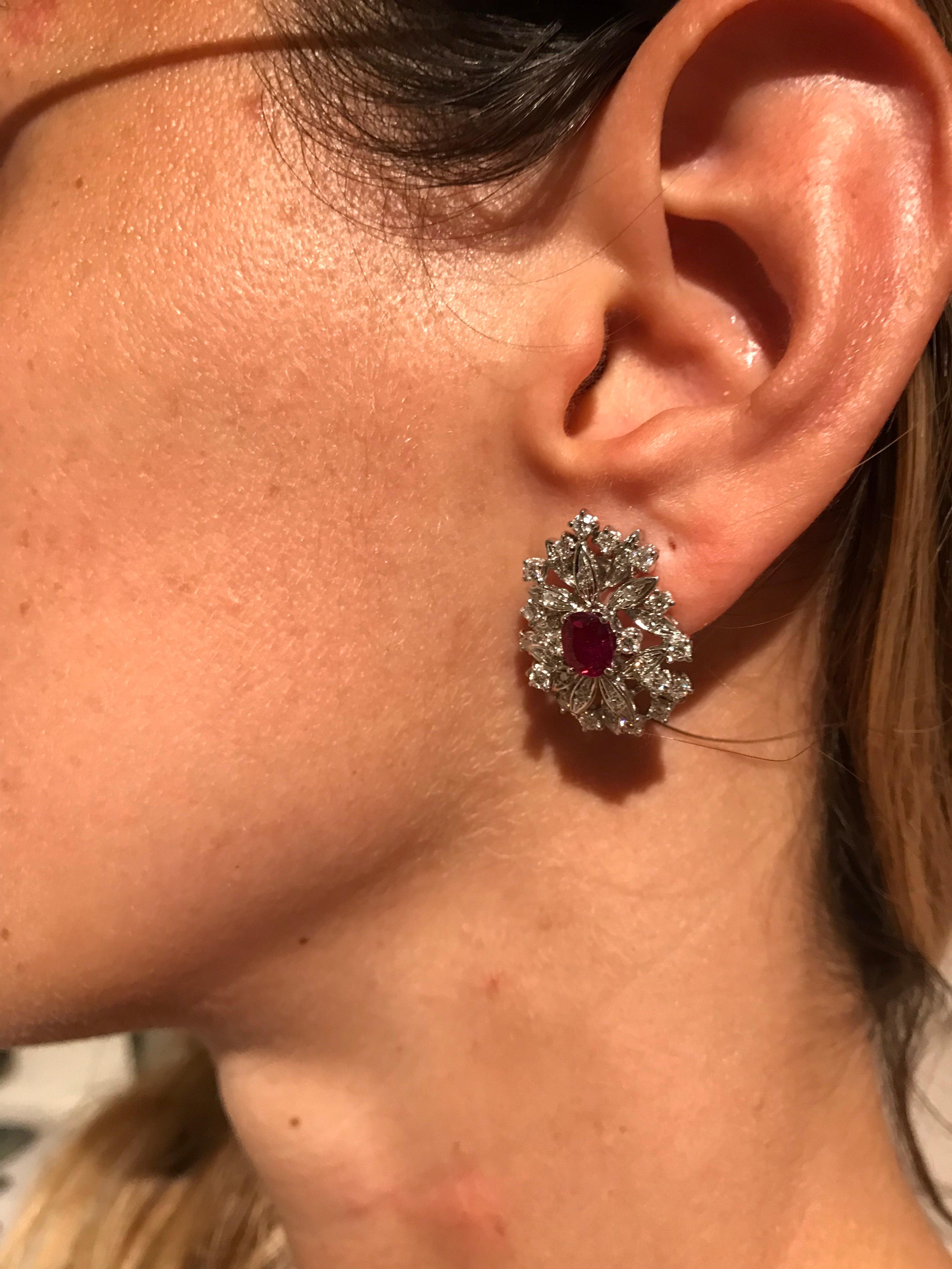 Flower Ruby and Diamond Cluster Earrings 1