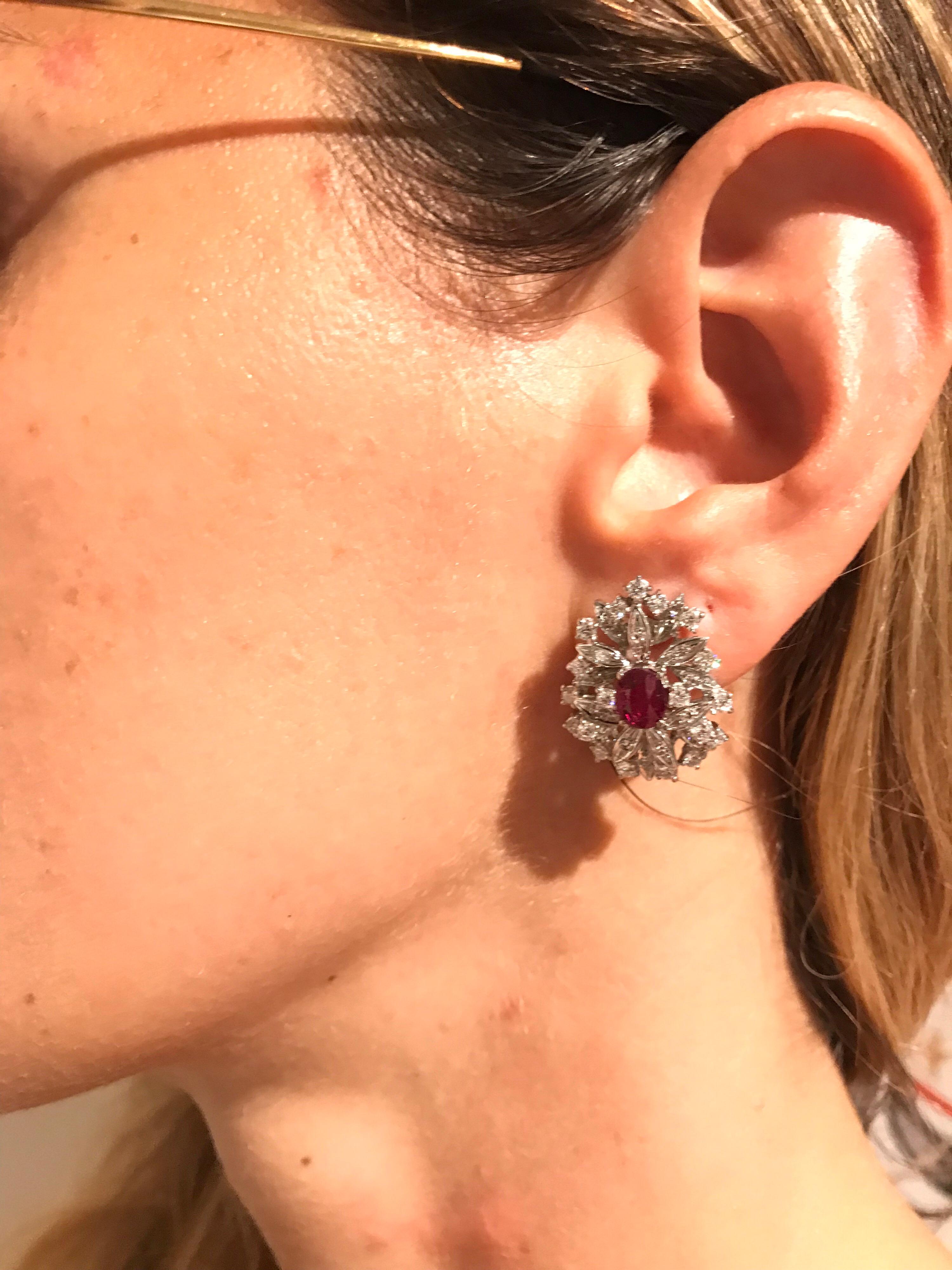 Flower Ruby and Diamond Cluster Earrings 2