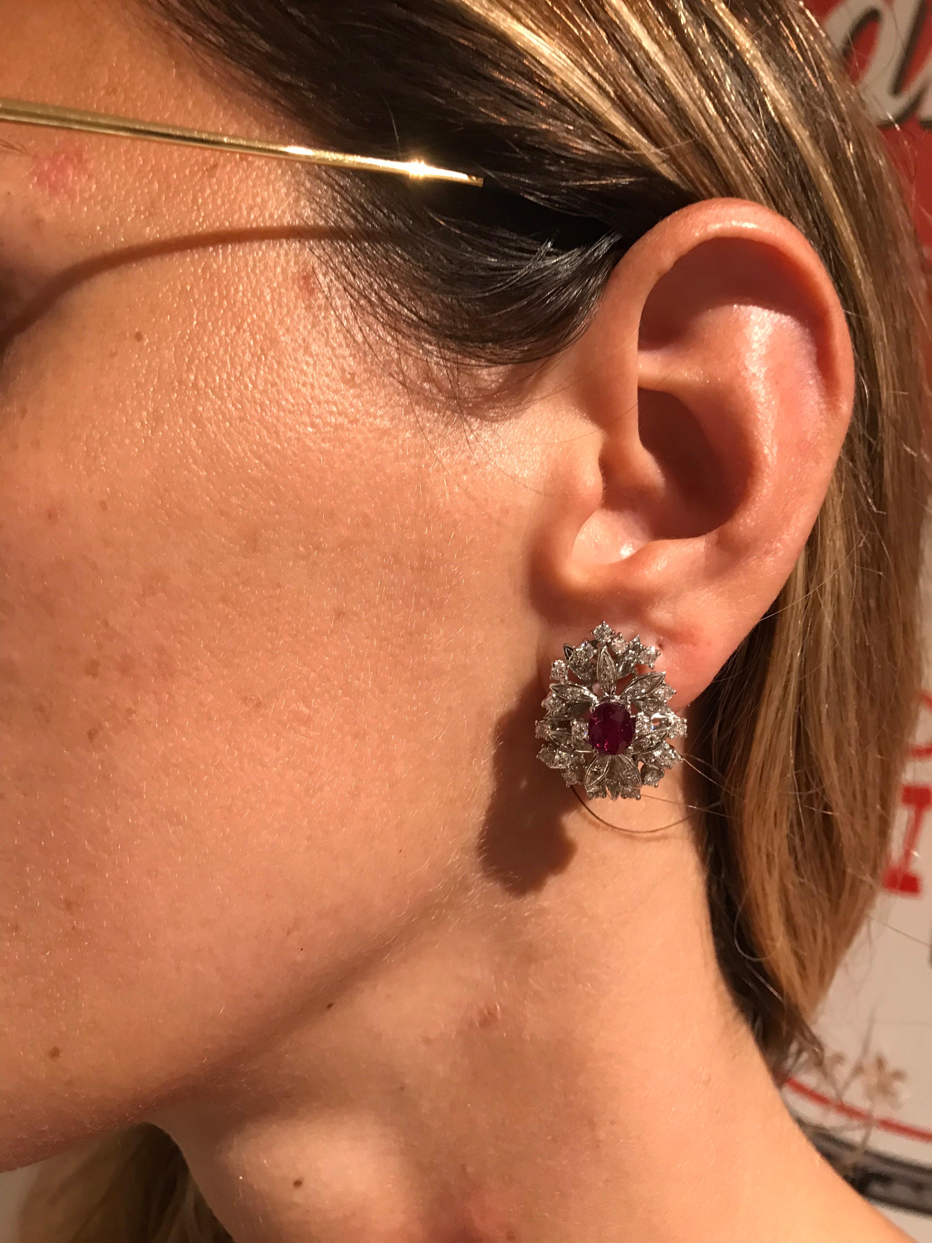 Flower Ruby and Diamond Cluster Earrings 3