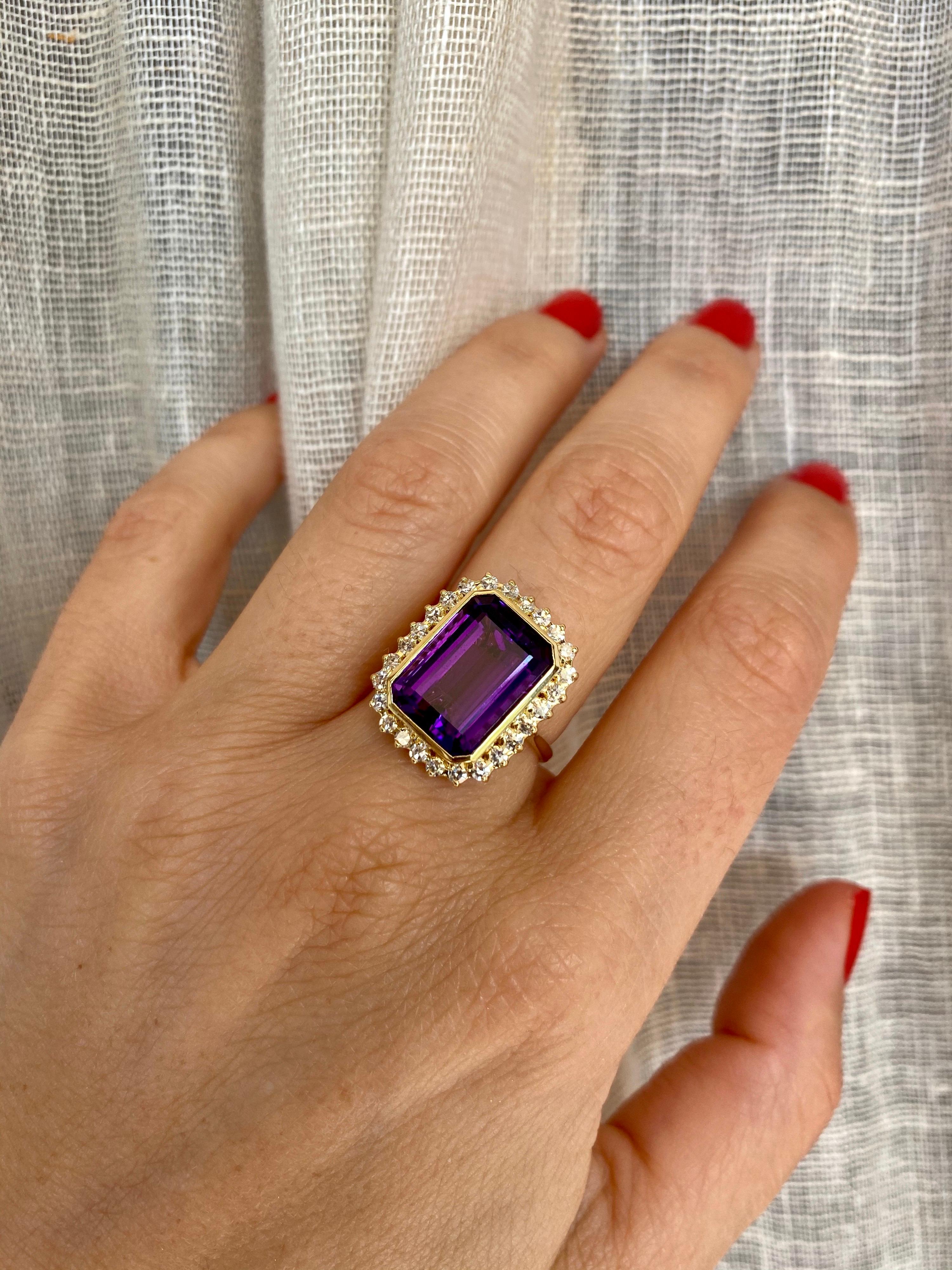 Vintage 7 Carat Russian Amethyst Diamond Ring 2