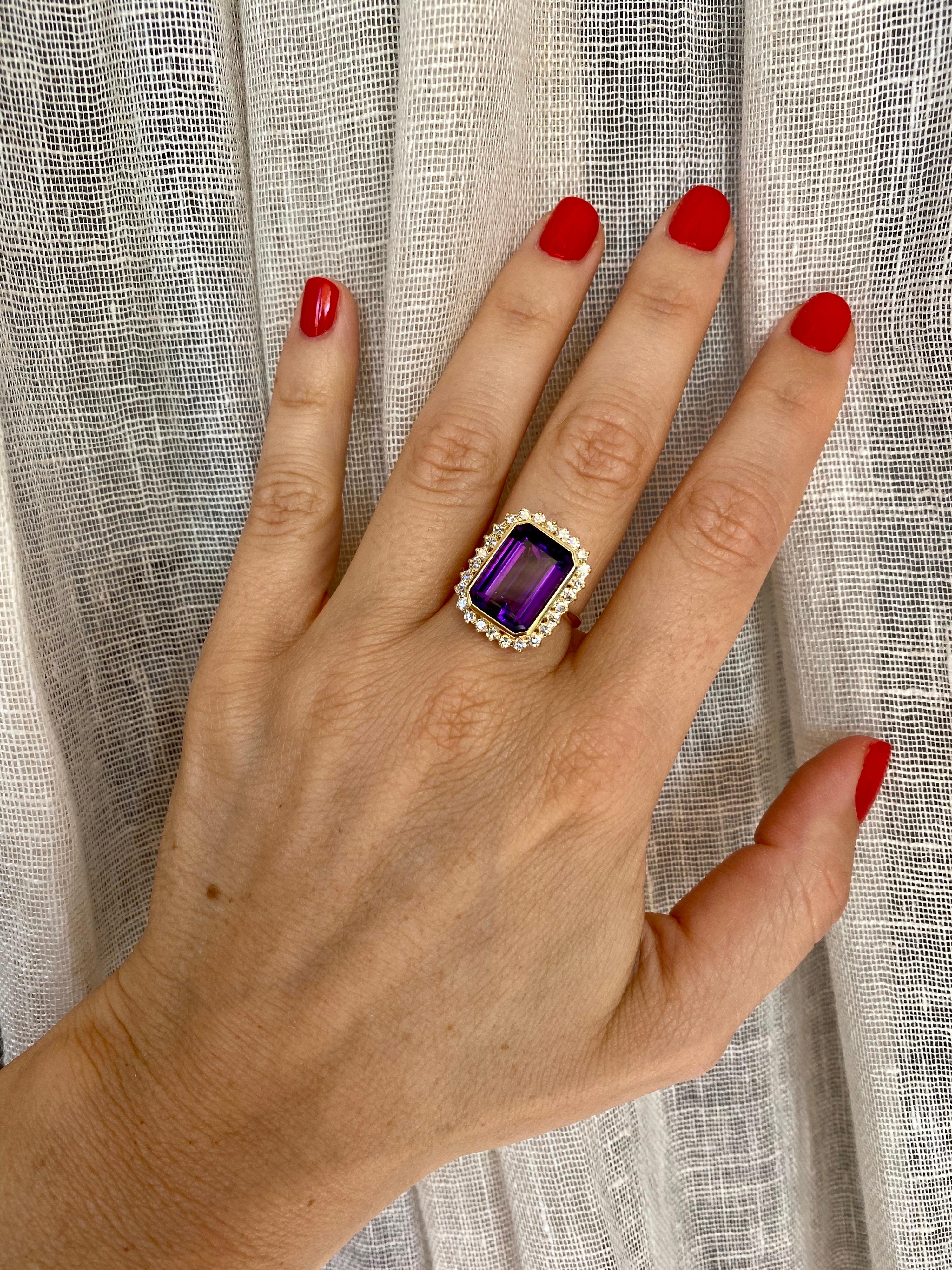 Vintage 7 Carat Russian Amethyst Diamond Ring 1