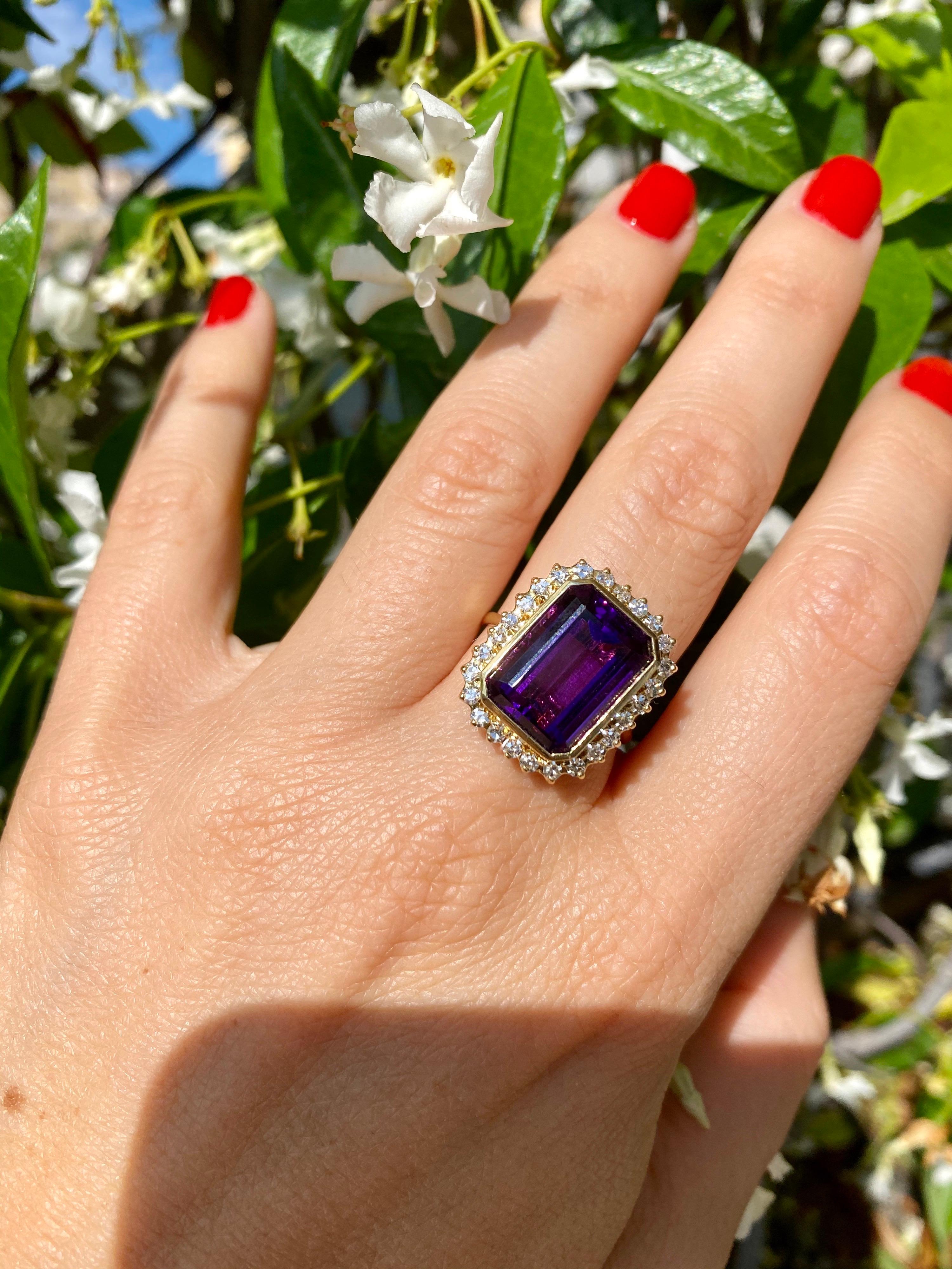 Vintage 7 Carat Russian Amethyst Diamond Ring 5