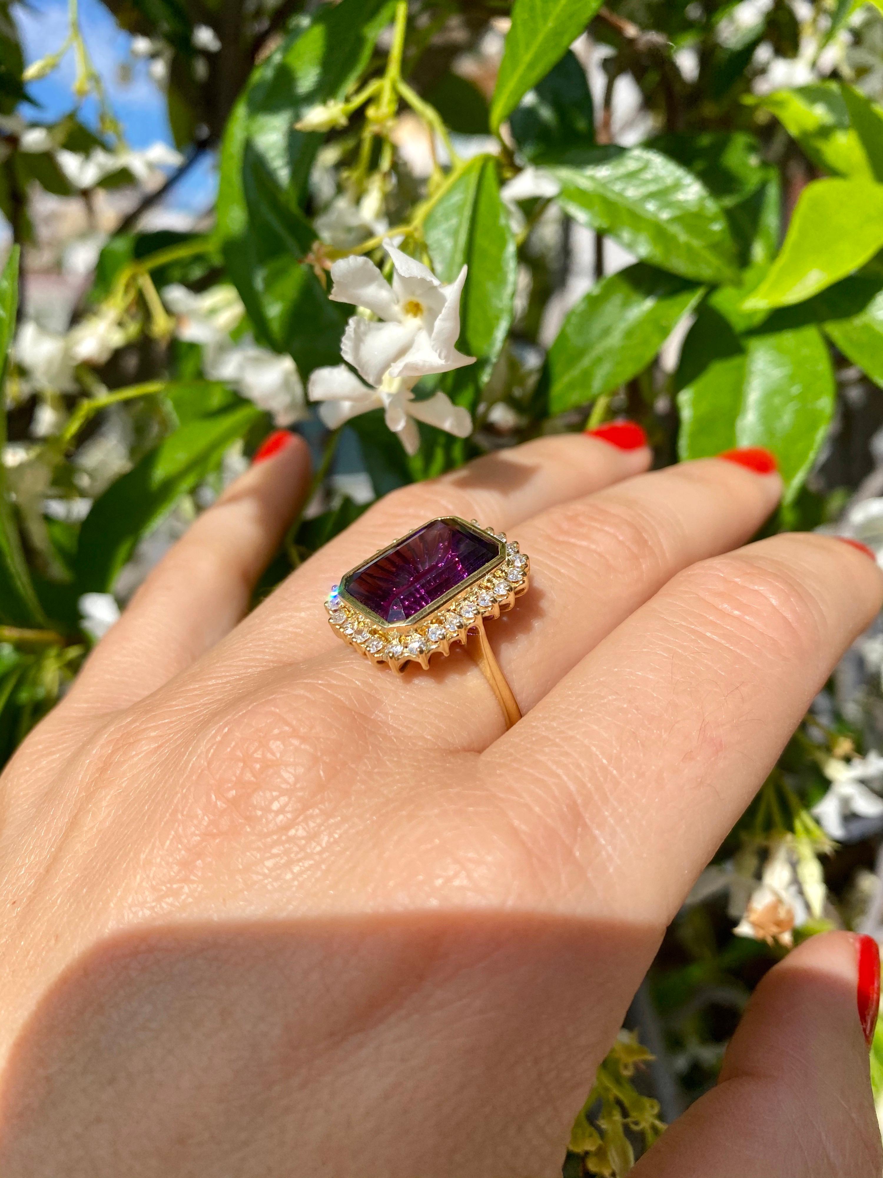 Vintage 7 Carat Russian Amethyst Diamond Ring 6