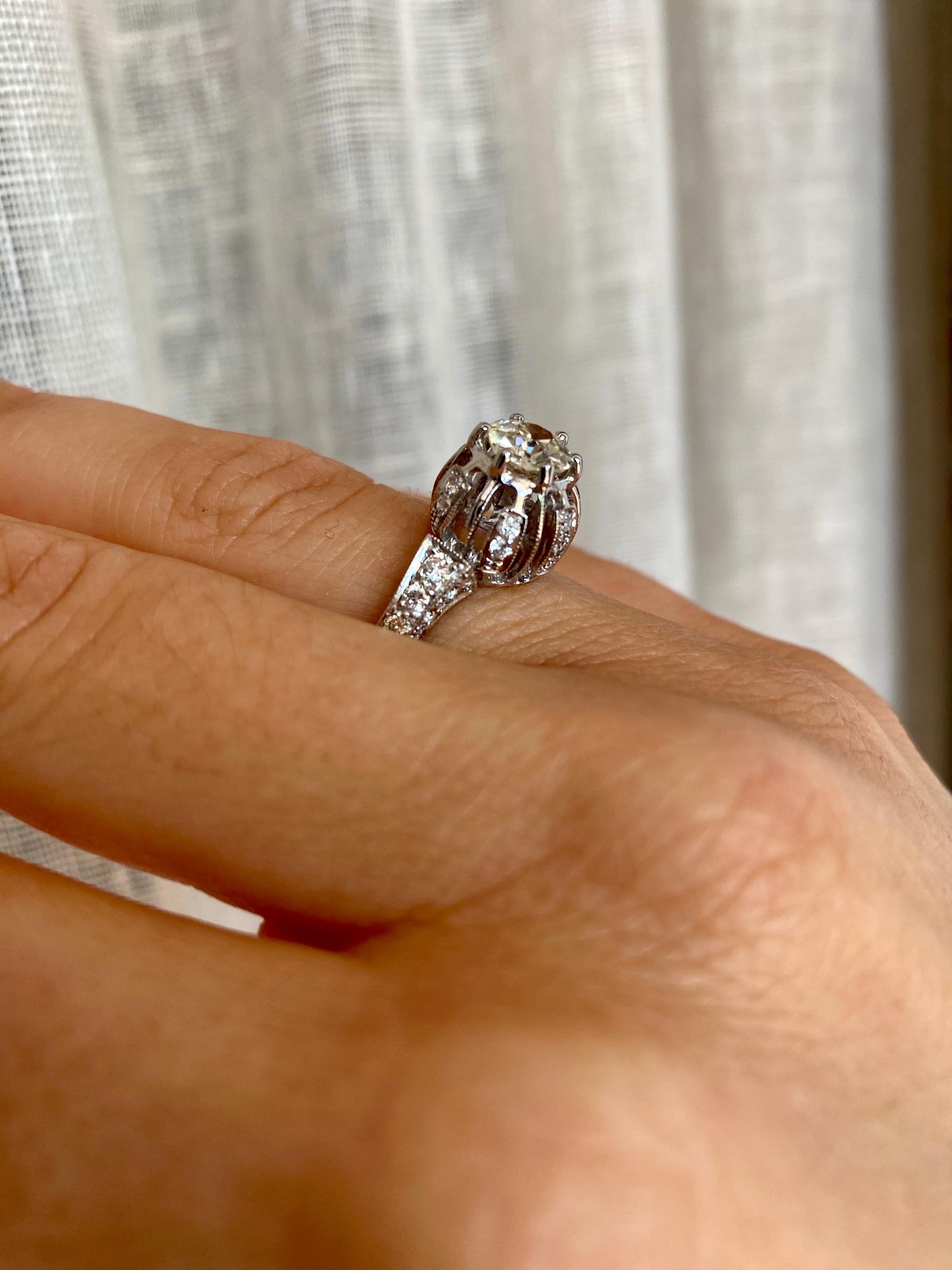 Art Deco 1.75 Diamond Engagement Ring For Sale 2