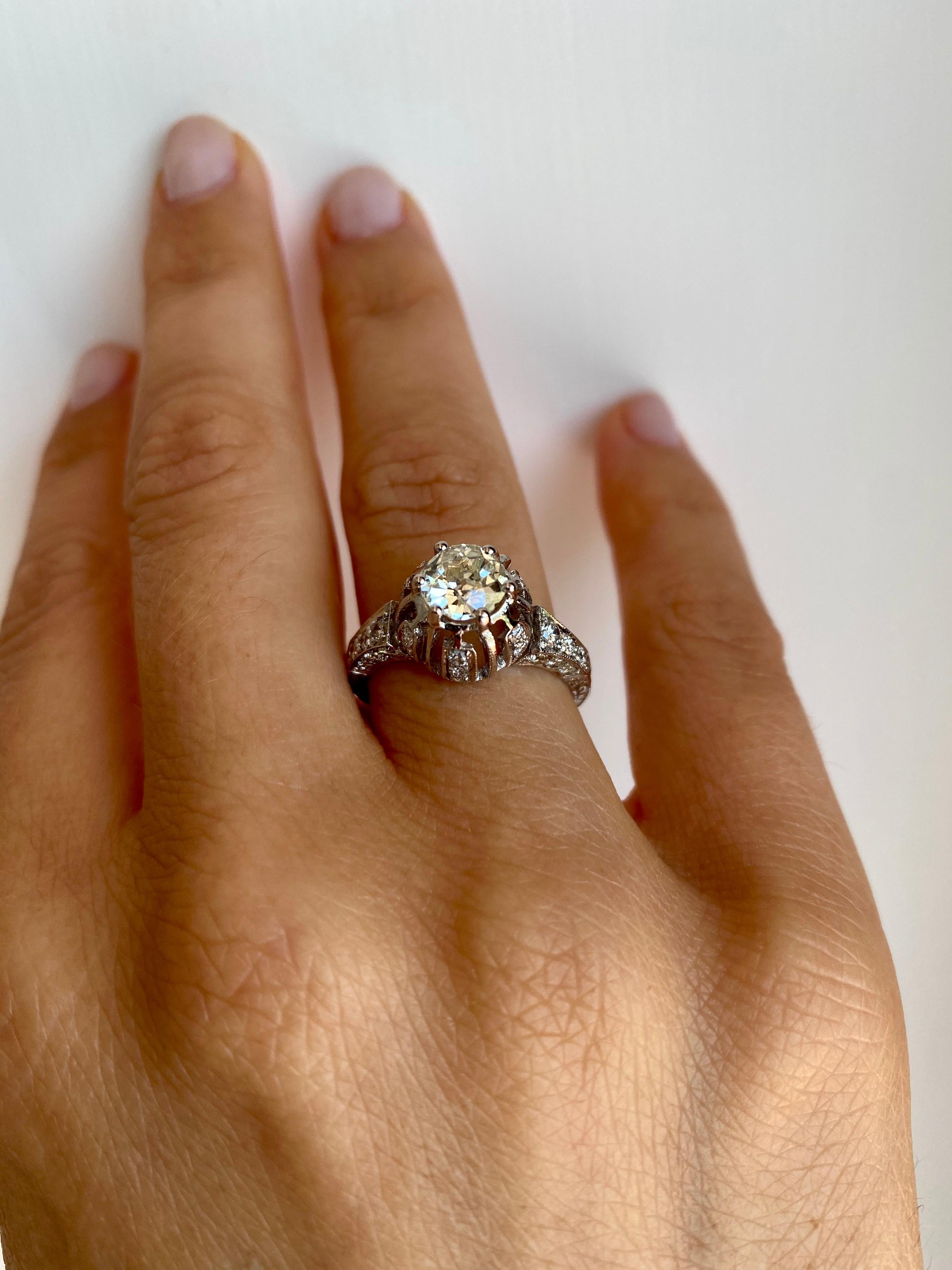 Art Deco 1.75 Diamond Engagement Ring For Sale 1