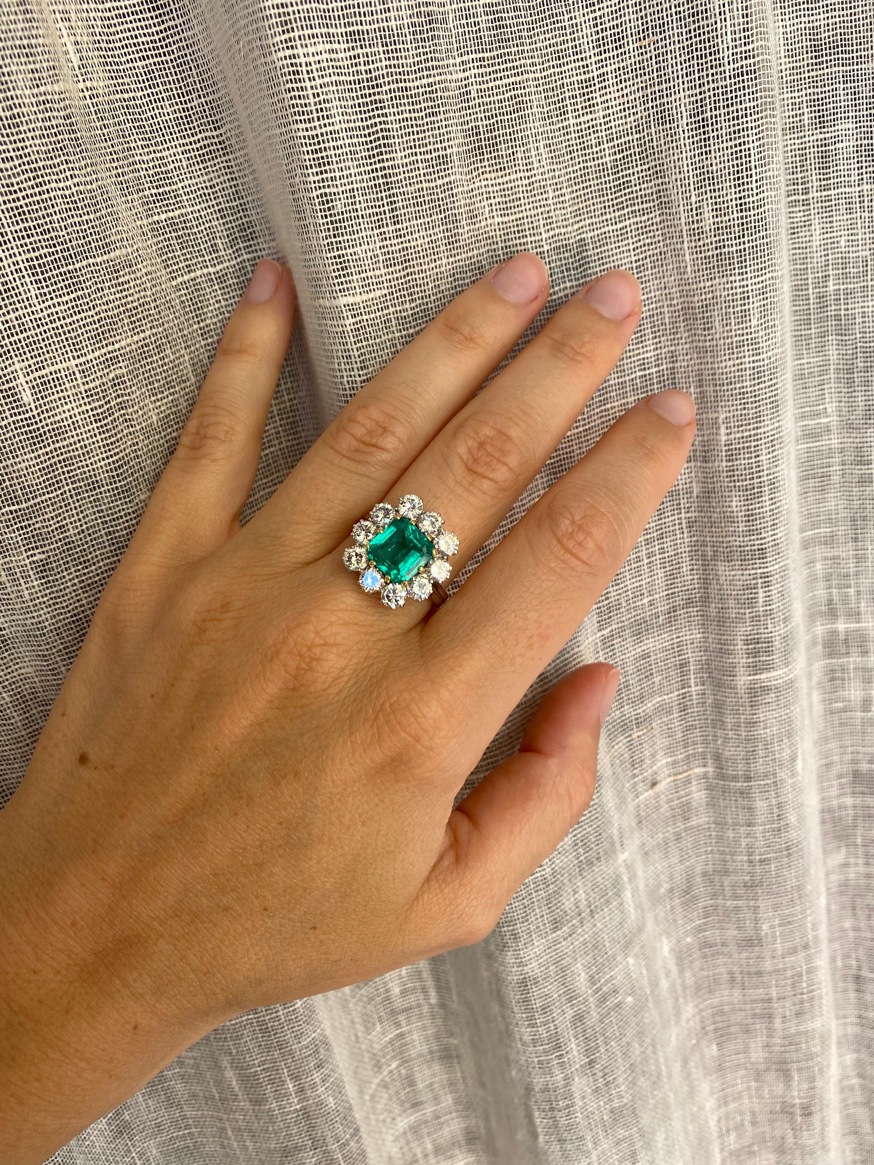 Estate 4 Carat Colombian Emerald Diamond Ring 8