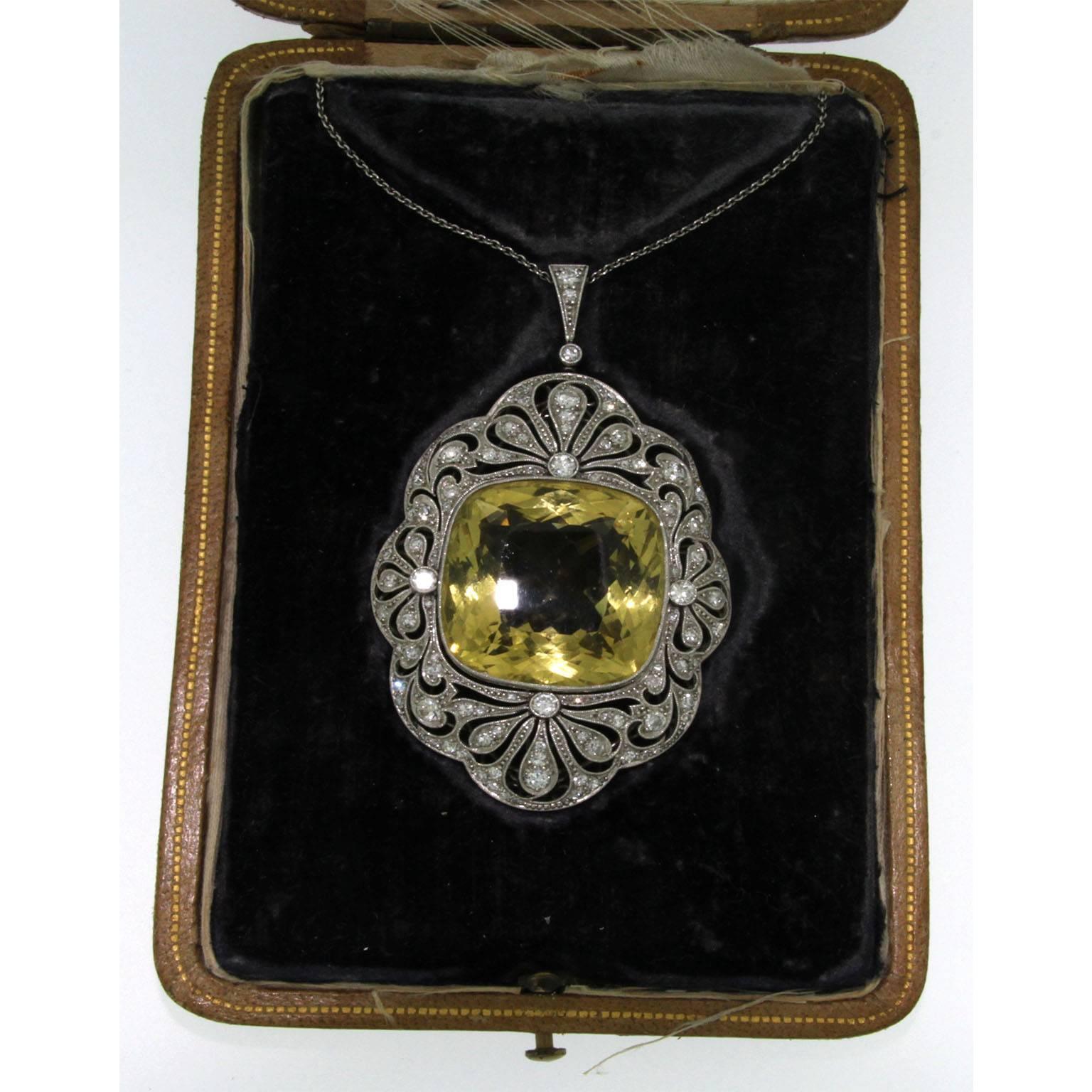 Women's Early Victorian Heliodor Diamond Gold Pendant