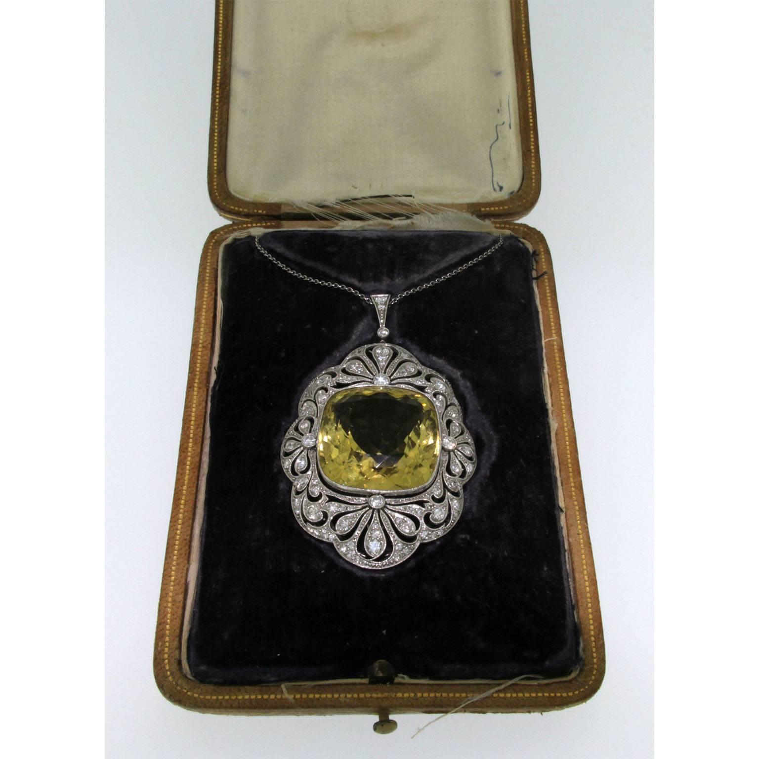 Early Victorian Heliodor Diamond Gold Pendant 1