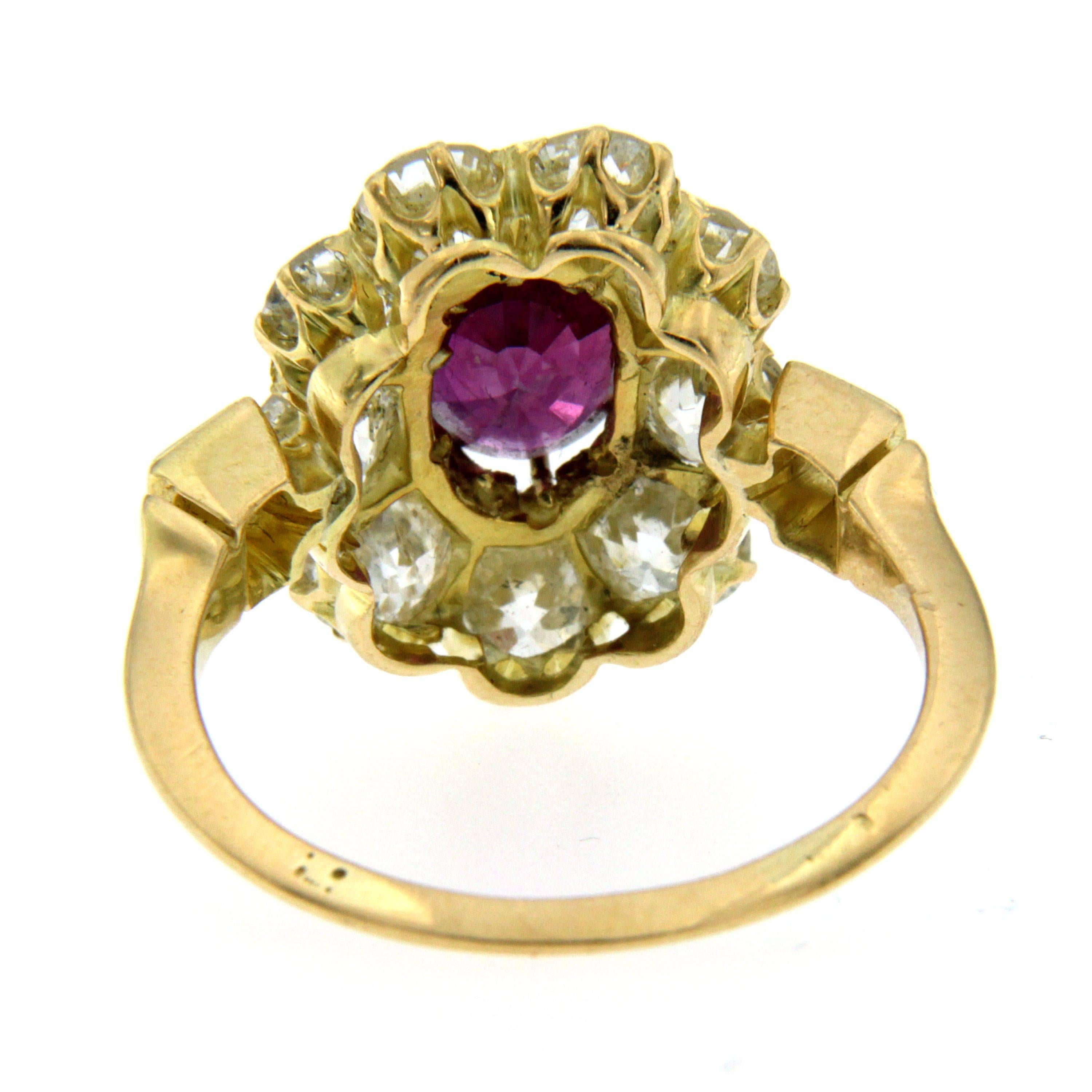 Women's Victorian 2.50 Carat Natural Ruby Diamond Gold Cluster Ring