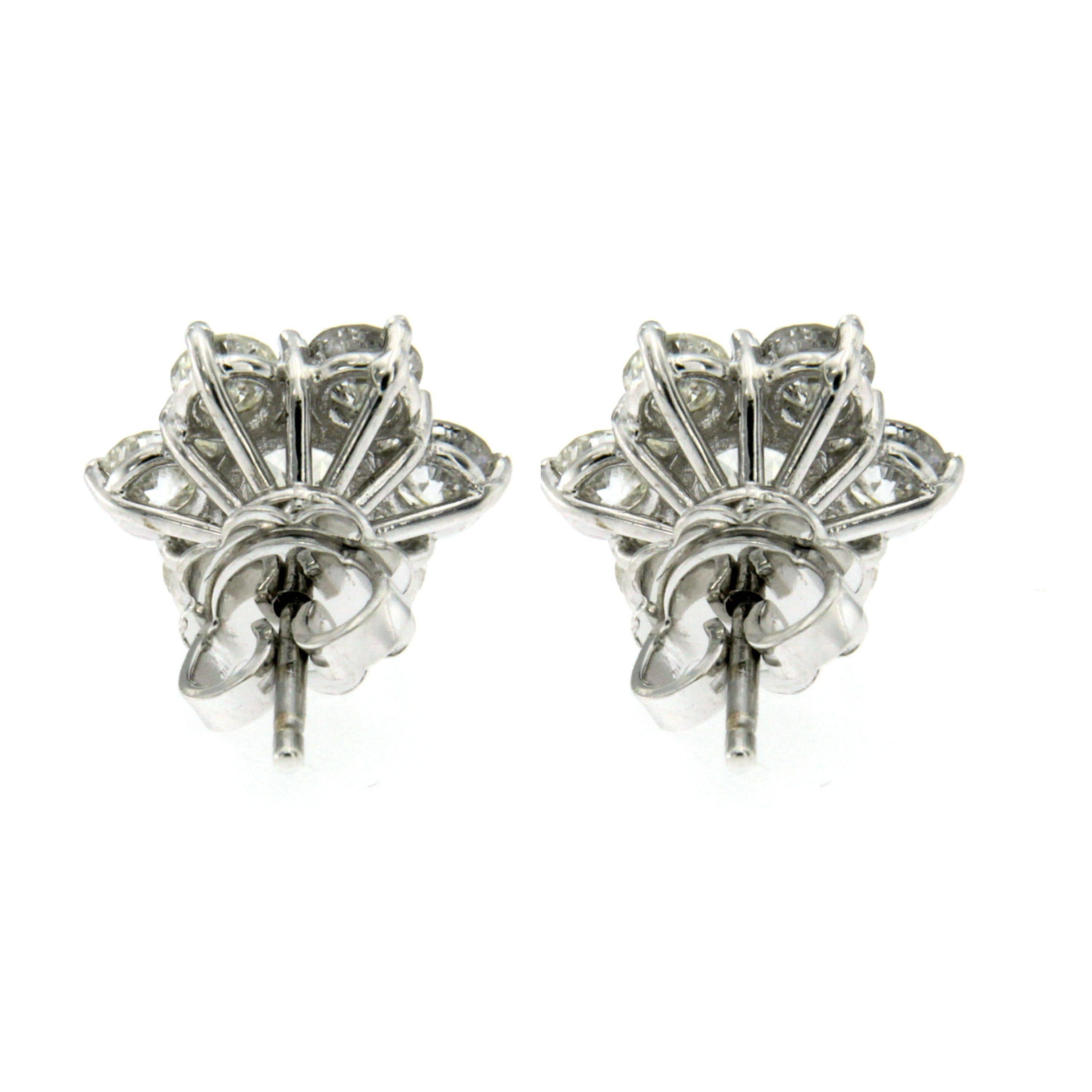 1930s 3.76 Carats Old Mine Cut Diamonds Gold Cluster Earrings In Excellent Condition In Napoli, Italy