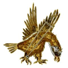 Ruby Gold Eagle Brooch Pin