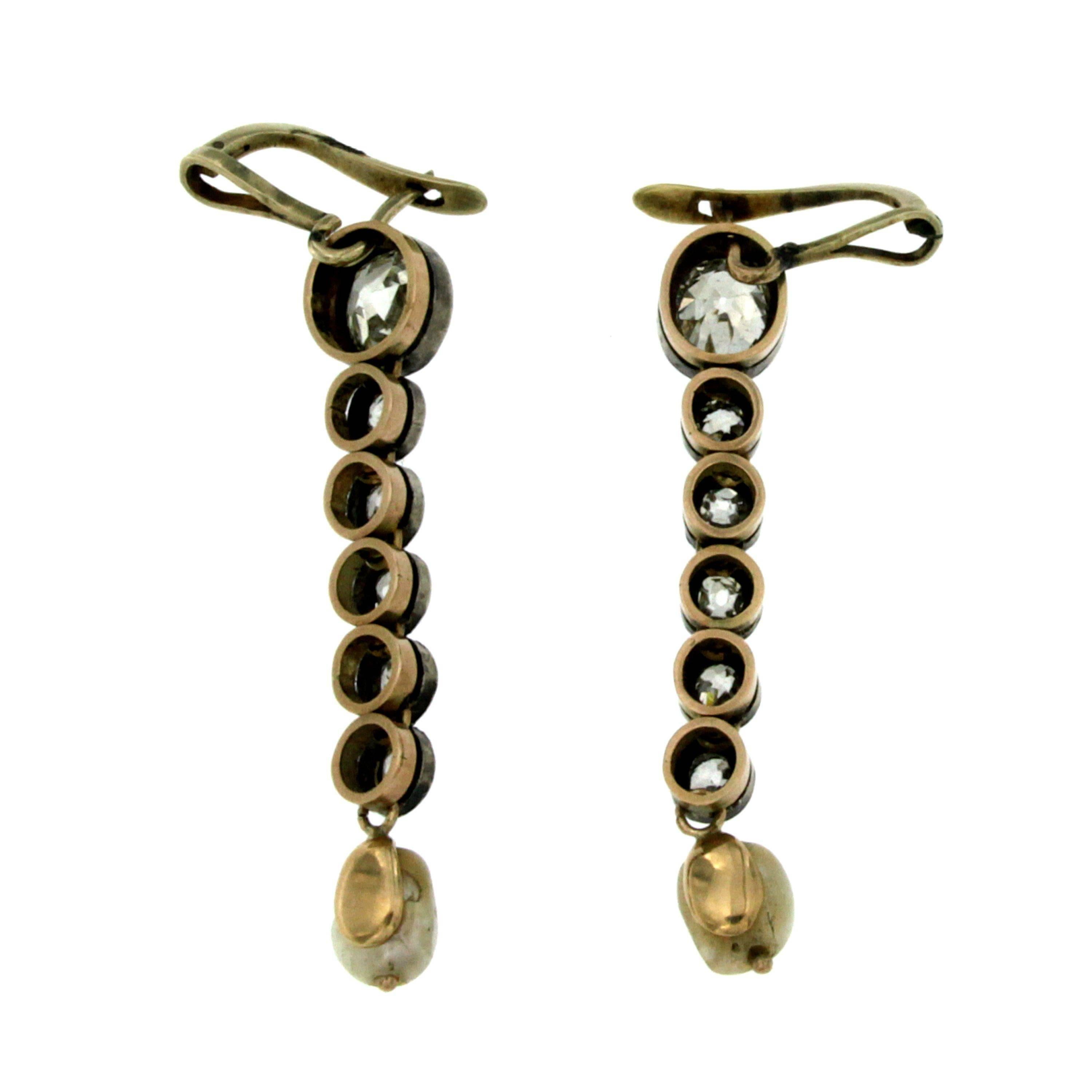 Diamond Pearl Gold Drop Earrings In Excellent Condition In Napoli, Italy