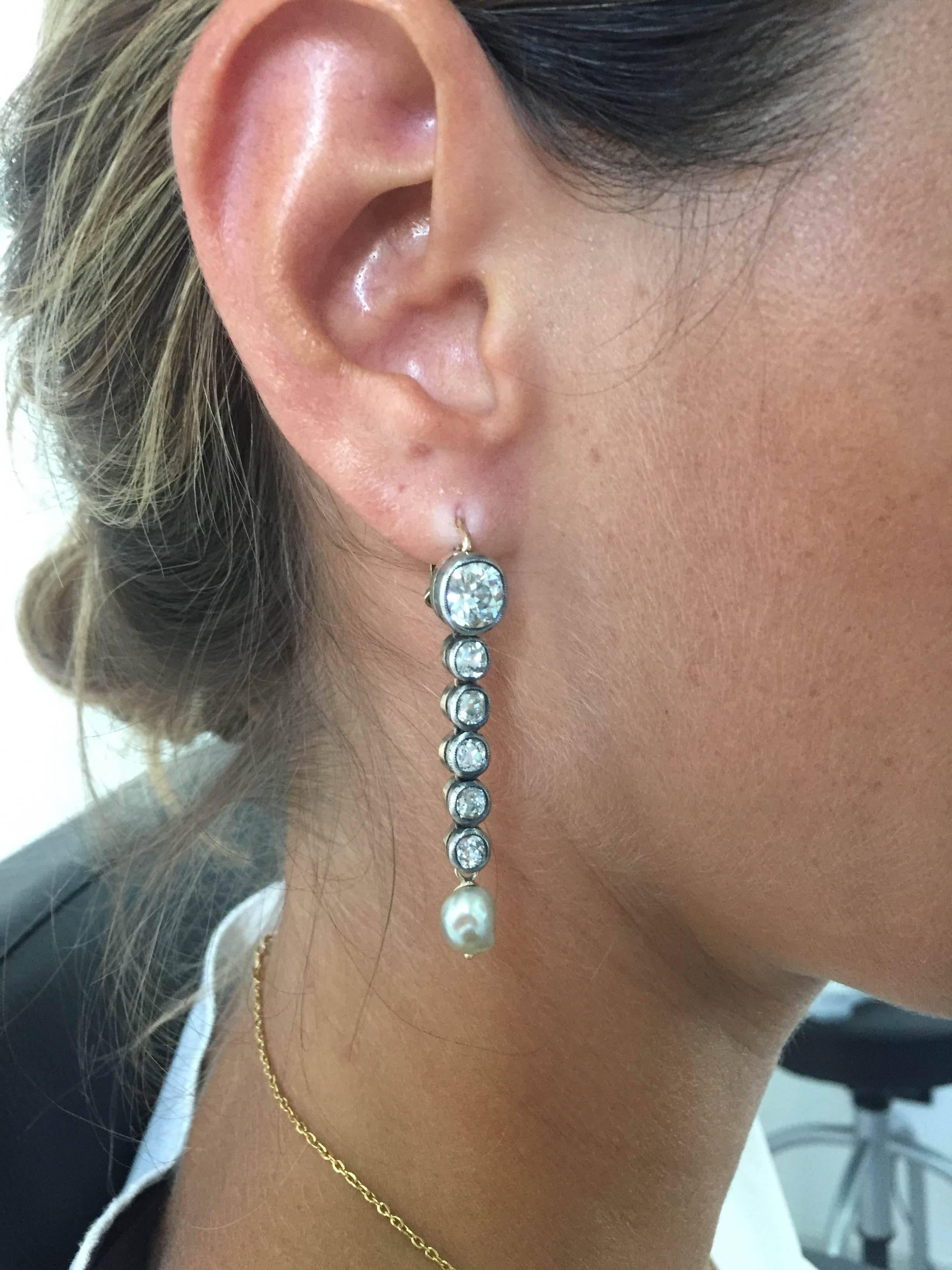 Women's Diamond Pearl Gold Drop Earrings