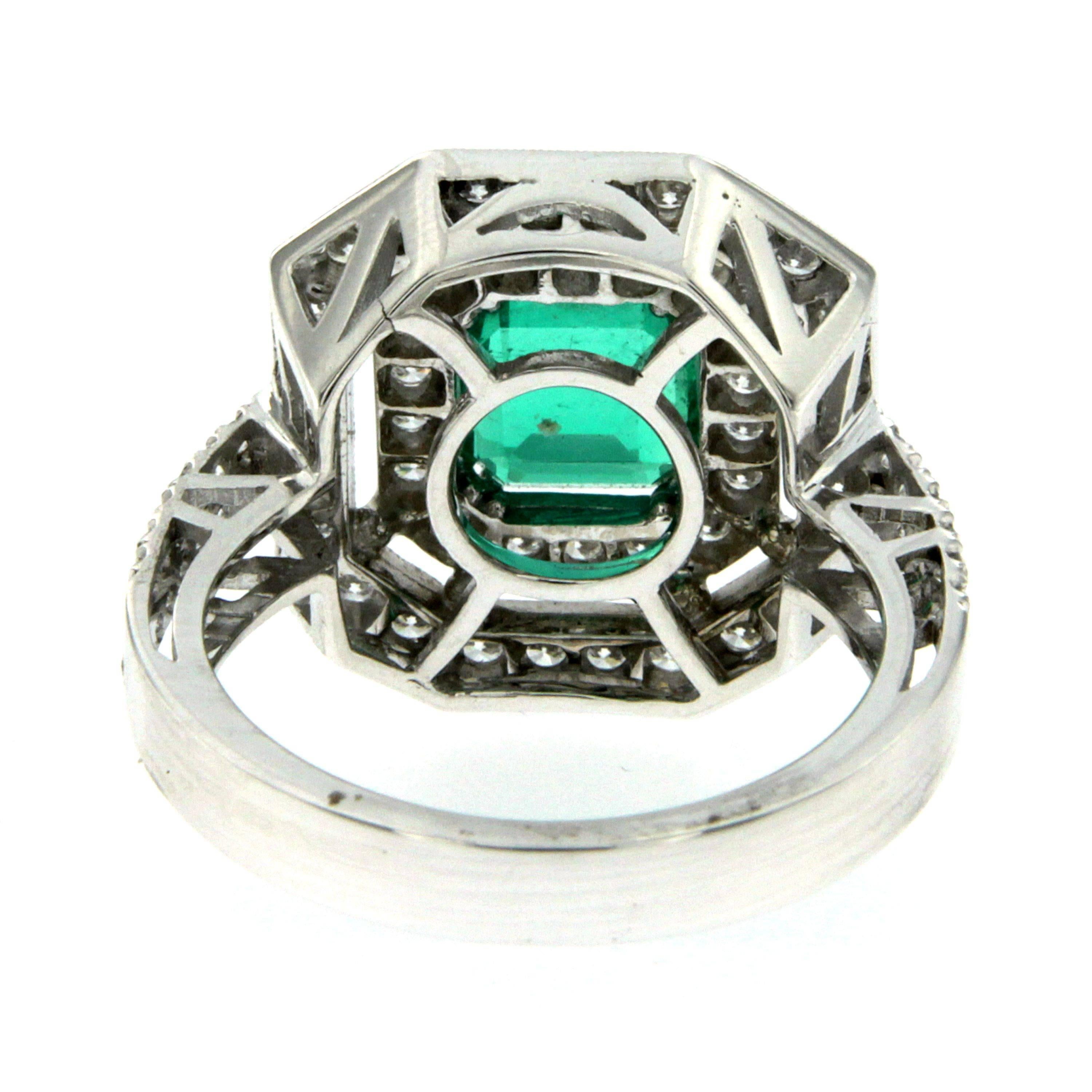 Women's 1.67 Carat AGL Cert Emerald Diamond Gold Engagement Ring