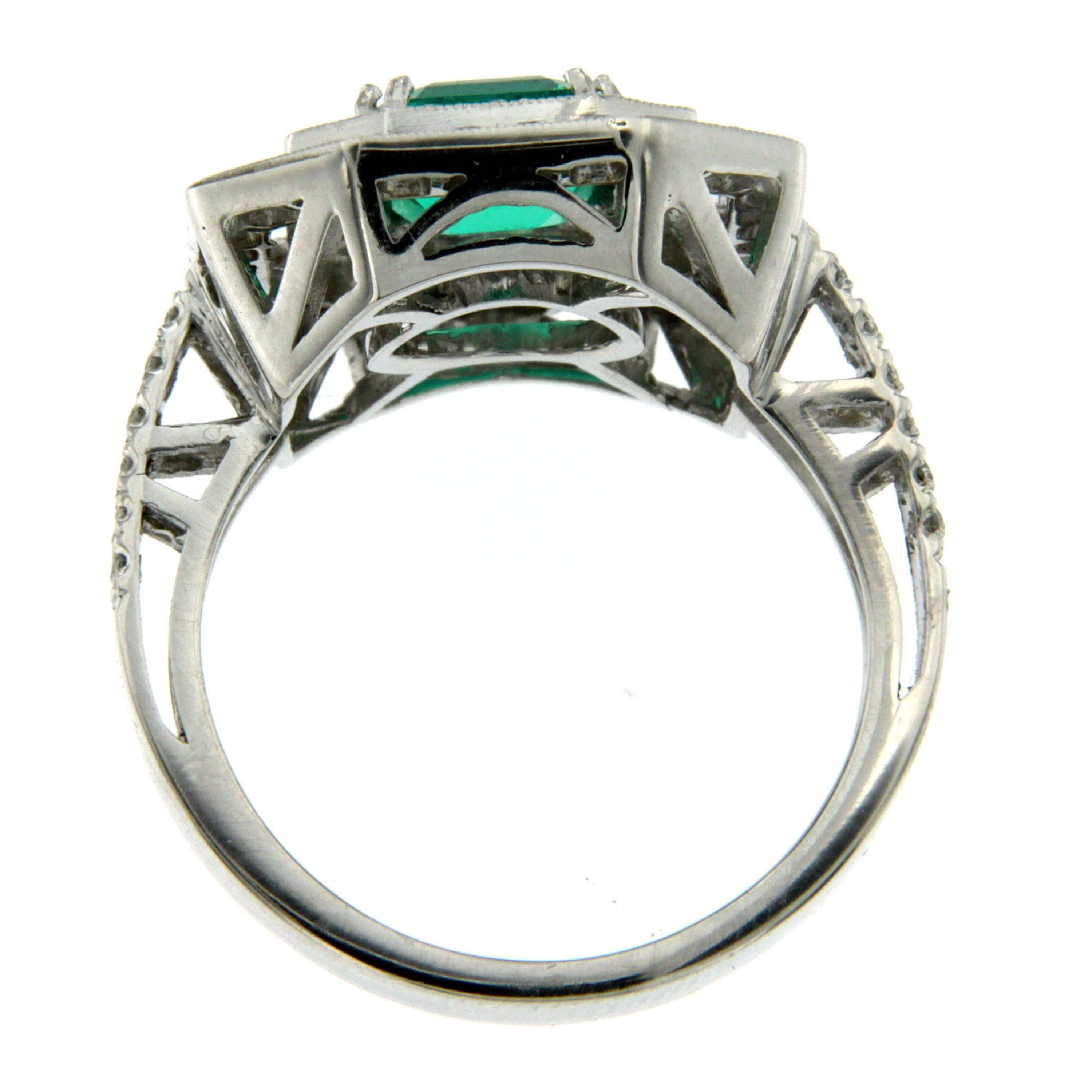 1.67 Carat AGL Cert Emerald Diamond Gold Engagement Ring 1