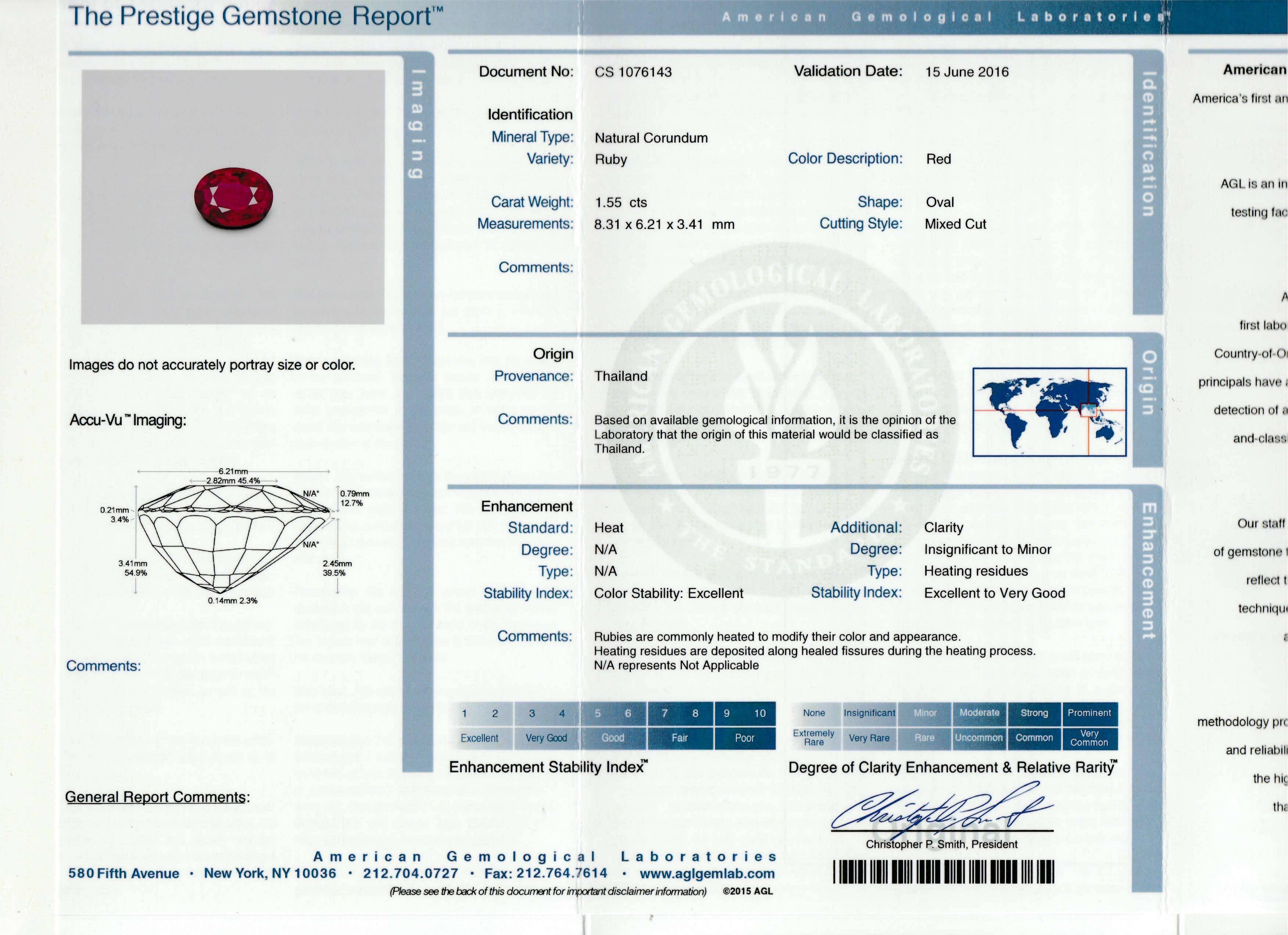 1.55 Carat AGL Cert Ruby Diamond Gold Cluster Ring 4
