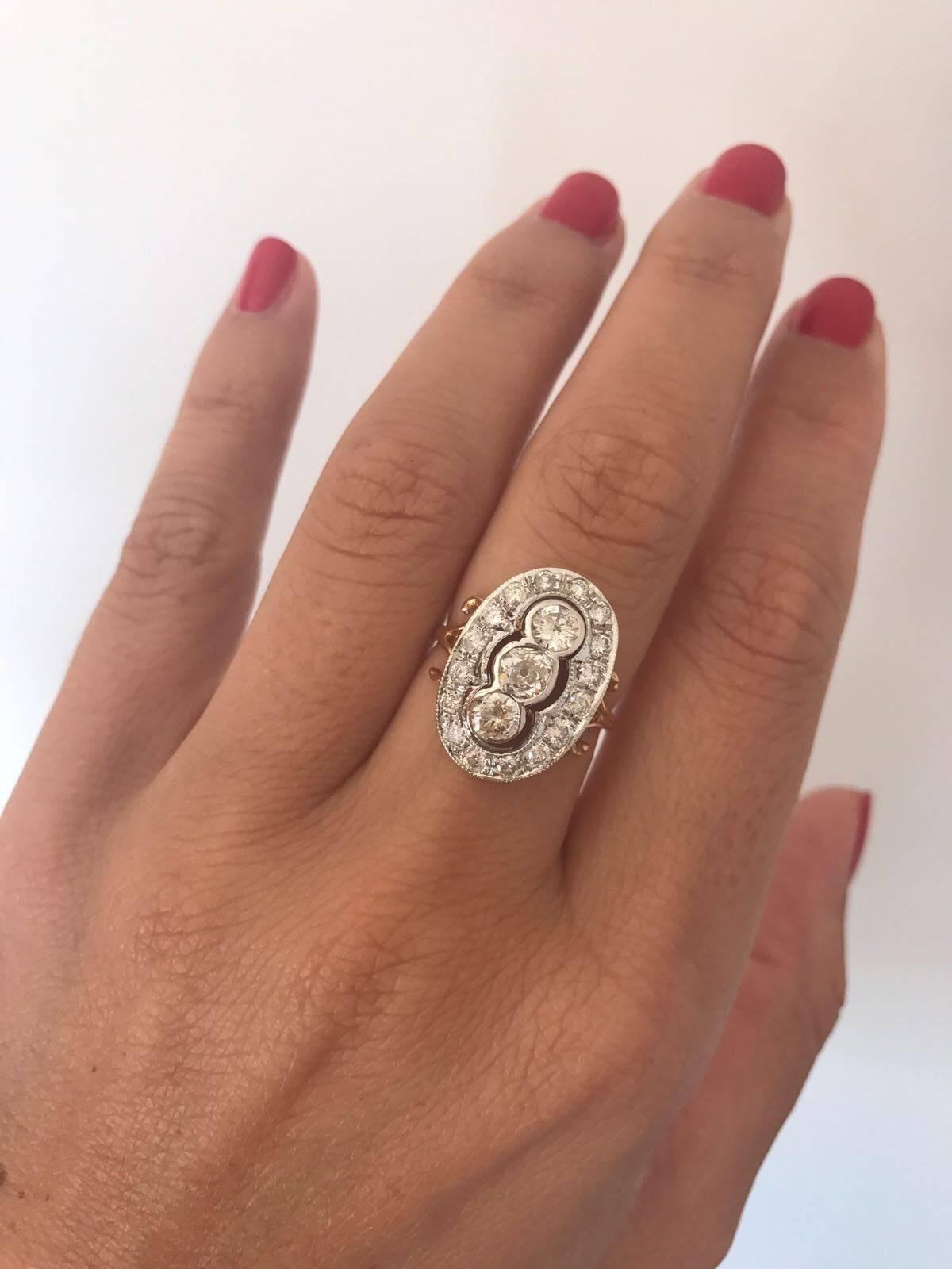 Art Deco Style Gold Diamond Ring In Excellent Condition In Napoli, Italy