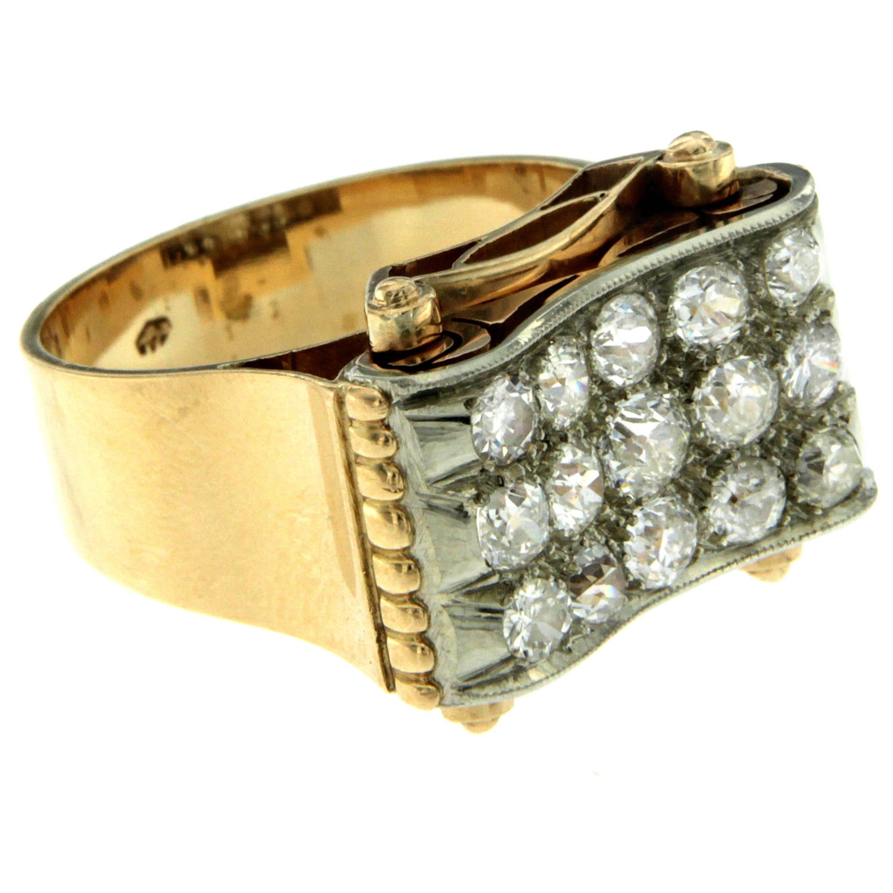 Art Deco Diamond Gold Ring In Excellent Condition In Napoli, Italy