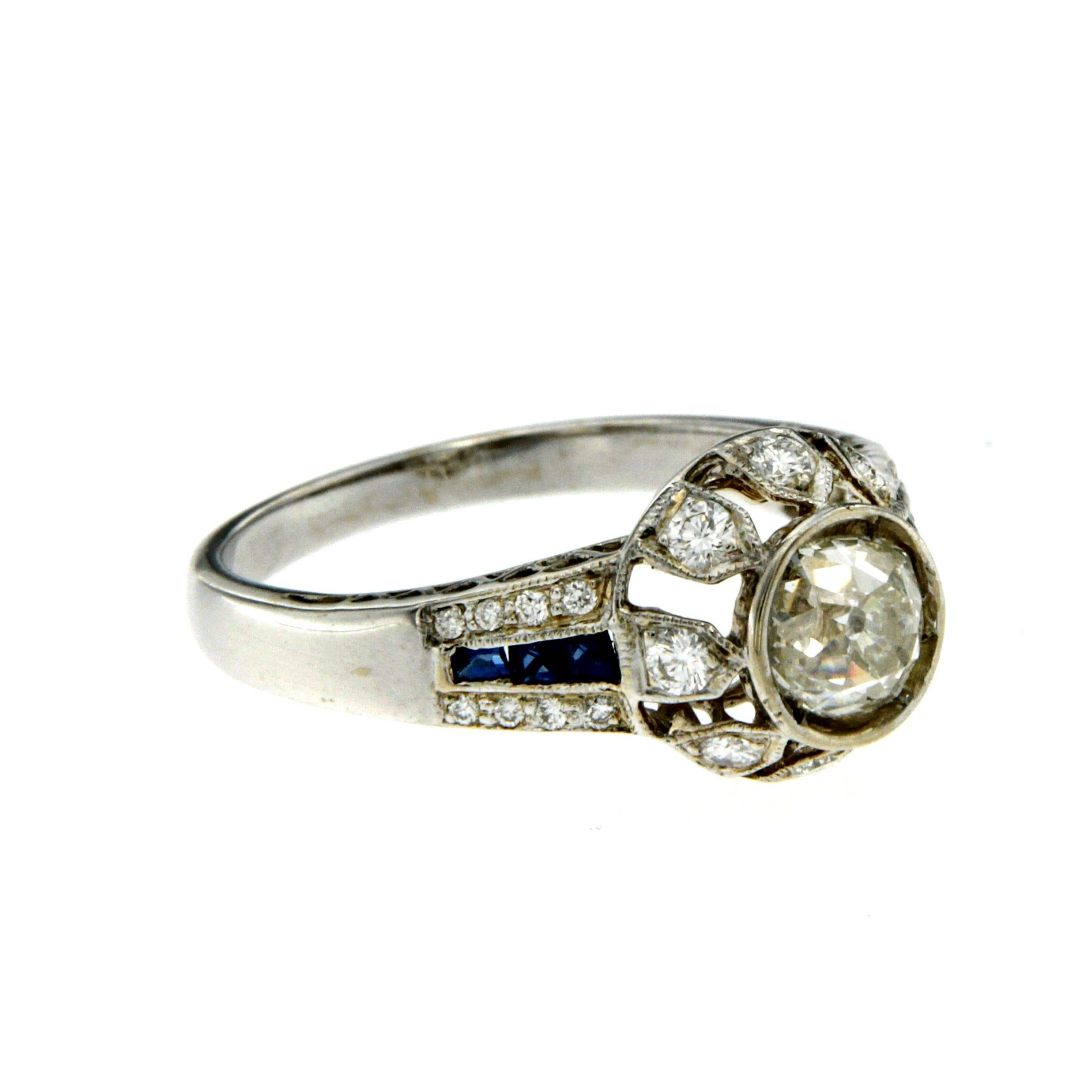 Art Deco Antique Diamond Sapphire Gold Engagement Ring