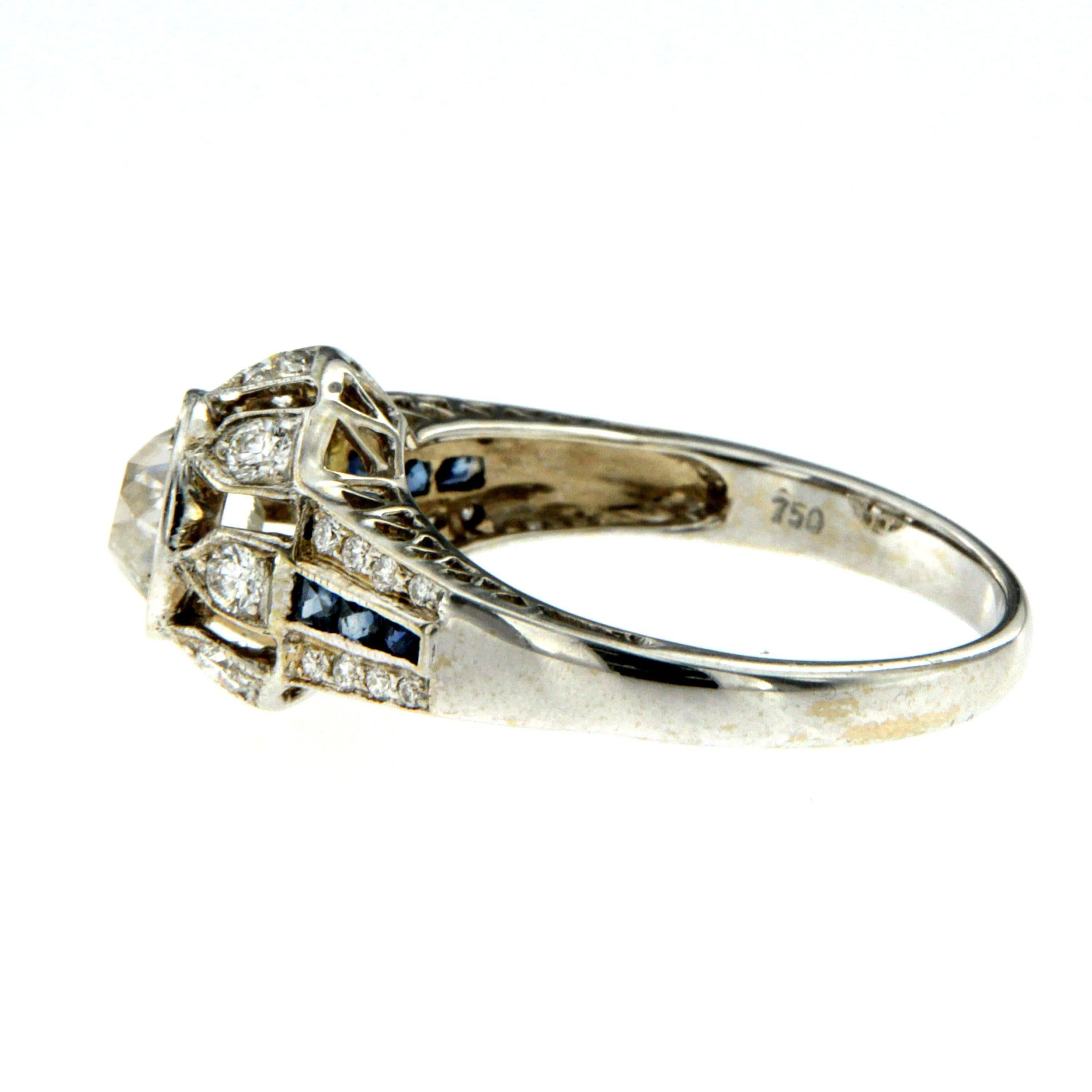 Antique Diamond Sapphire Gold Engagement Ring In Good Condition In Napoli, Italy