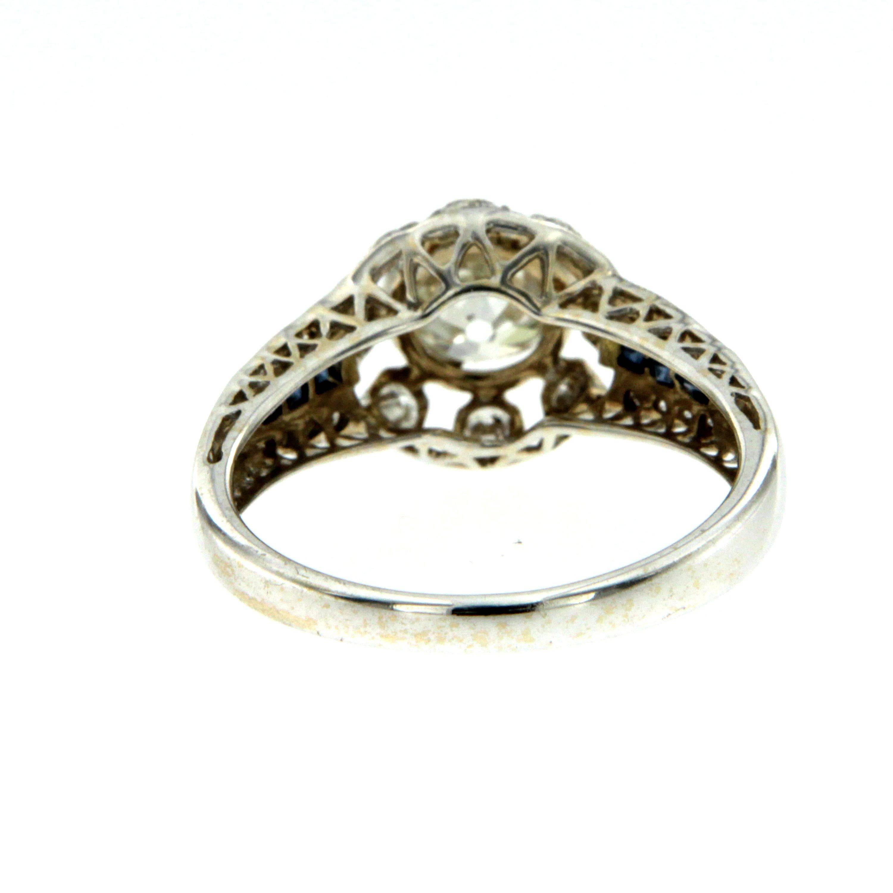 Women's Antique Diamond Sapphire Gold Engagement Ring