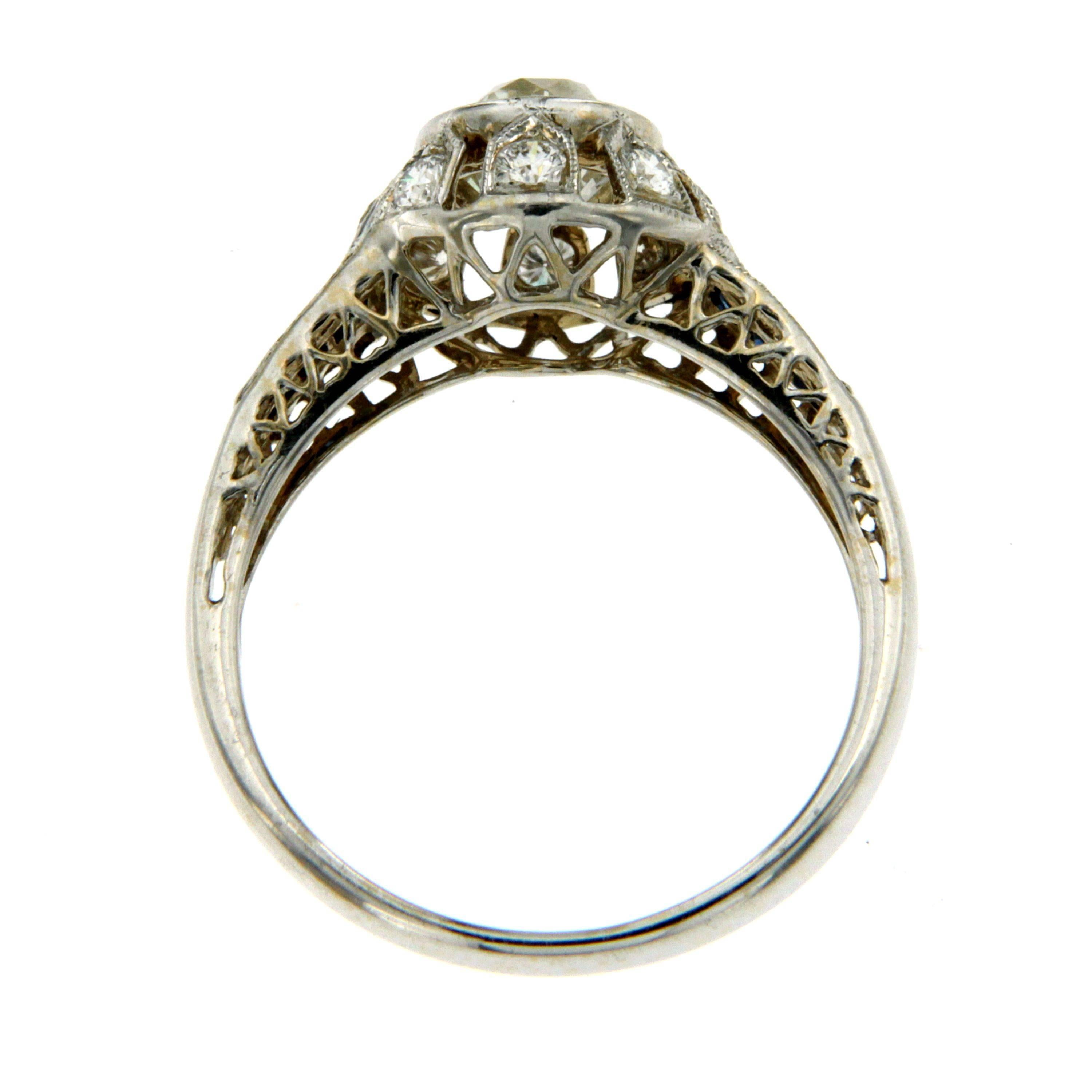 Antique Diamond Sapphire Gold Engagement Ring 1