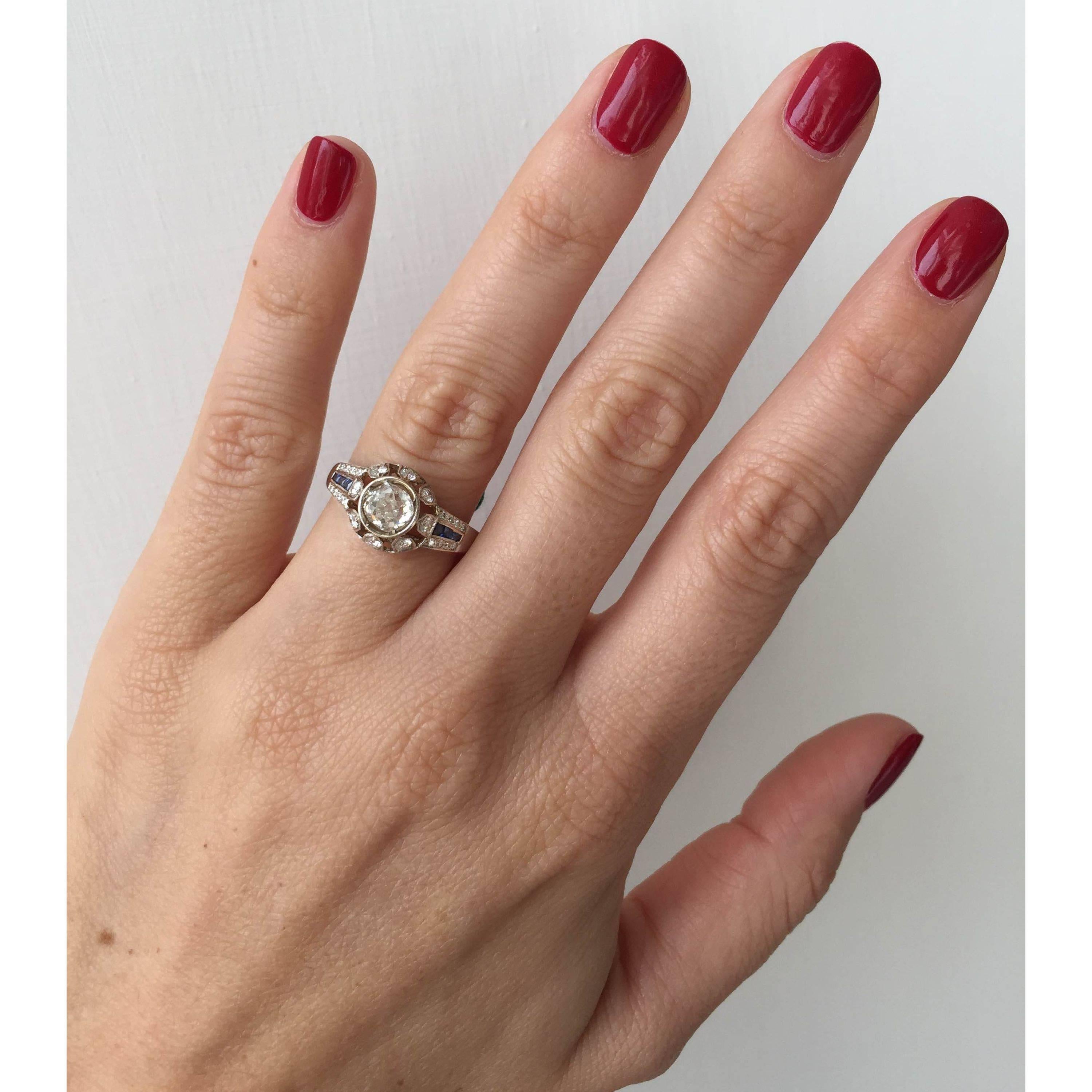 Antique Diamond Sapphire Gold Engagement Ring 2