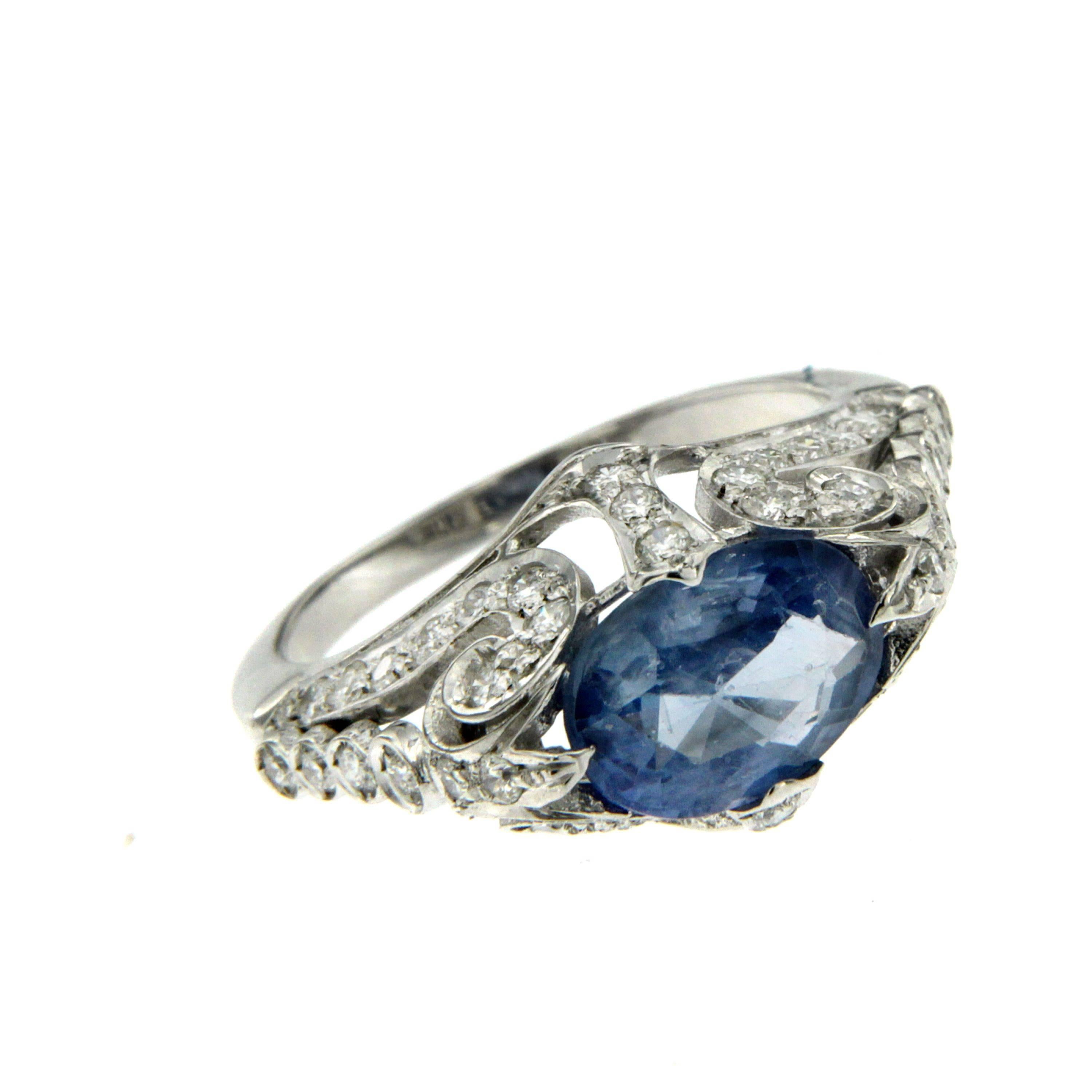 Sapphire Diamond  Gold Ring In Excellent Condition In Napoli, Italy