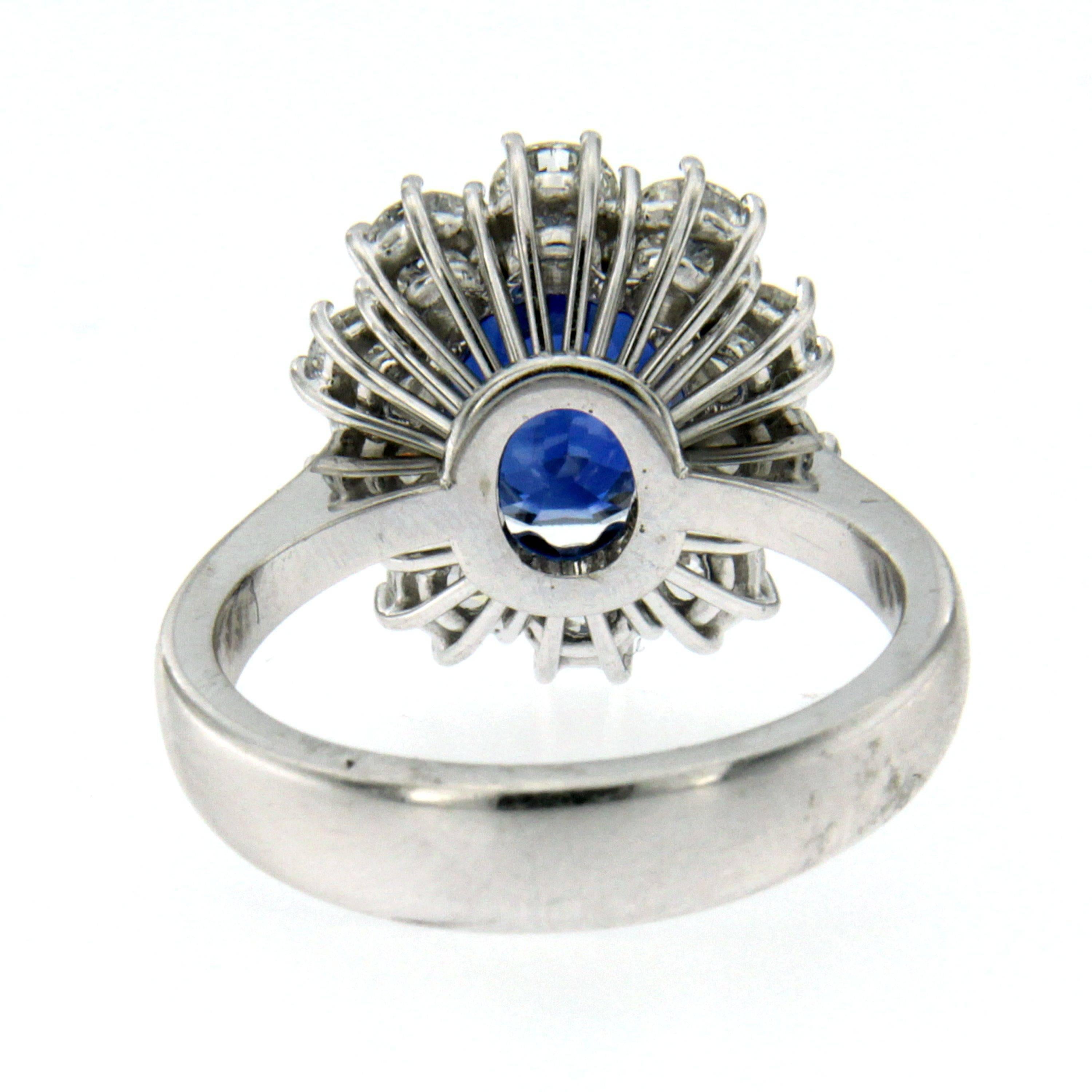 Women's 3.85 Carat Burma Sapphire Diamond Cluster Gold Ring