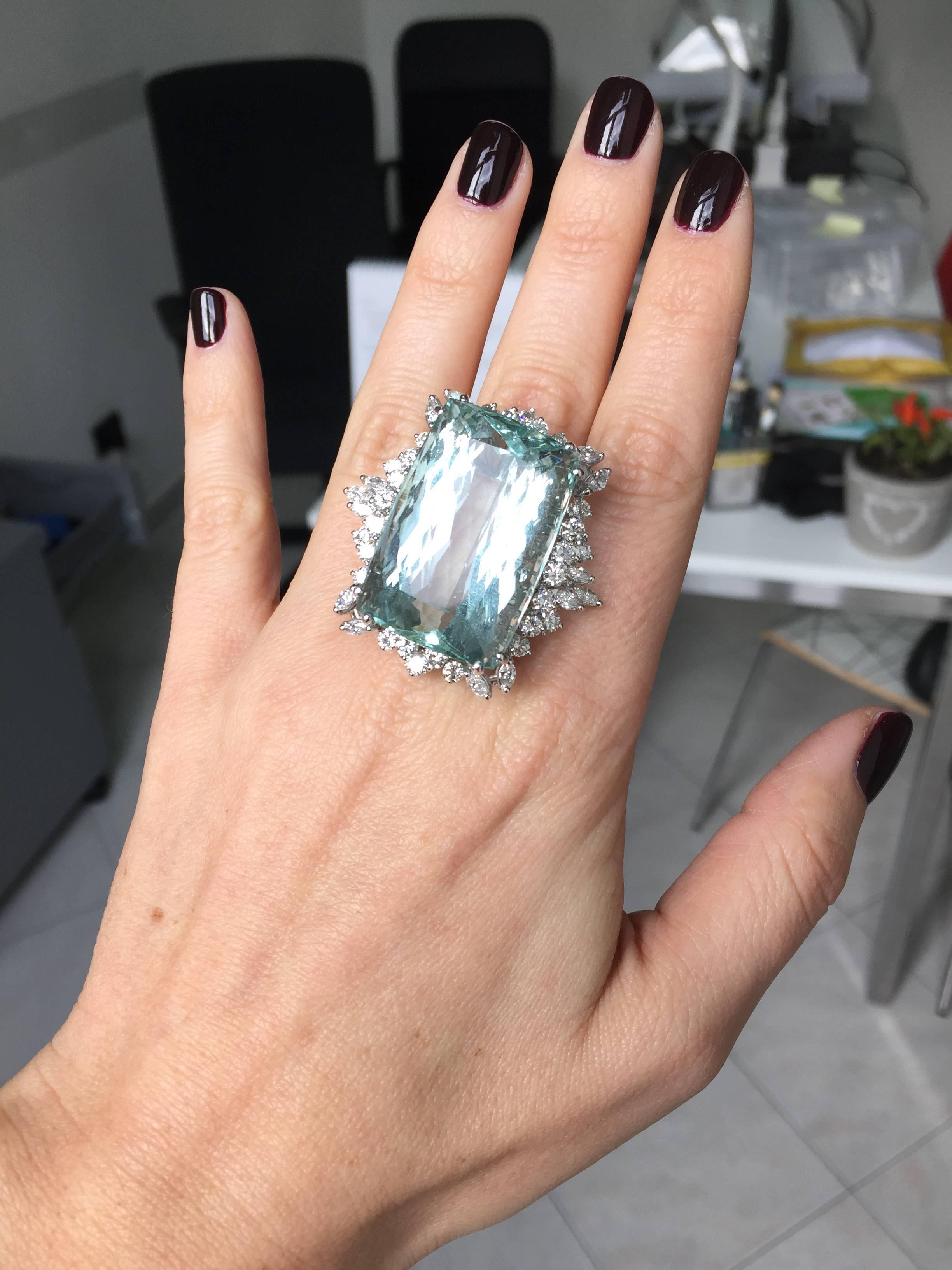 80 carat Aquamarine Ruby Diamond Gold Ring In Excellent Condition In Napoli, Italy