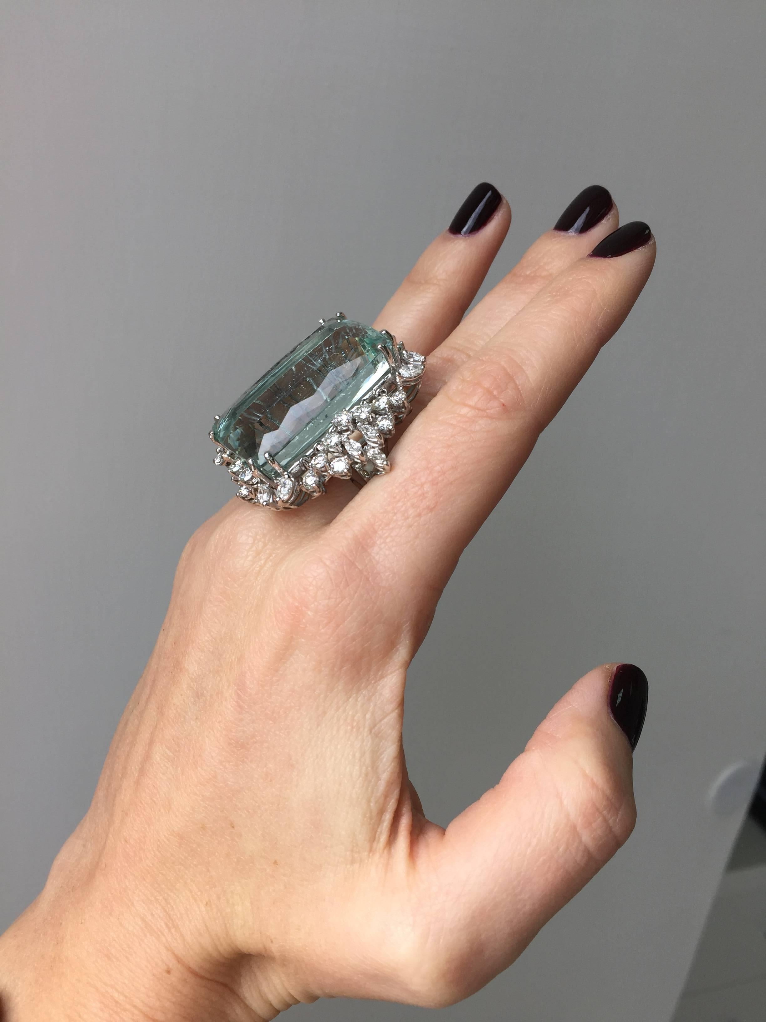 Women's 80 carat Aquamarine Ruby Diamond Gold Ring