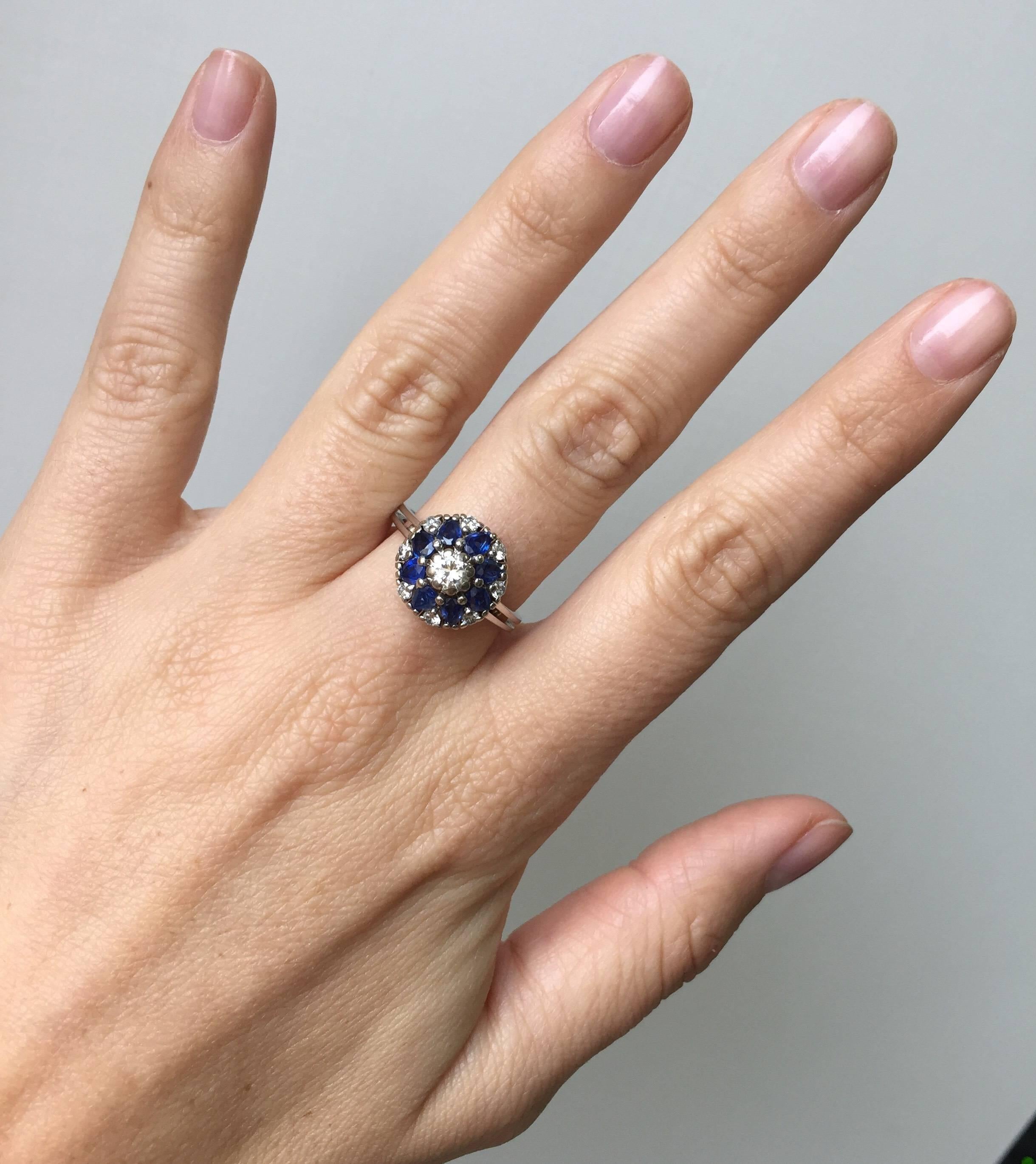 Sapphire Diamond Gold Cluster Ring 1