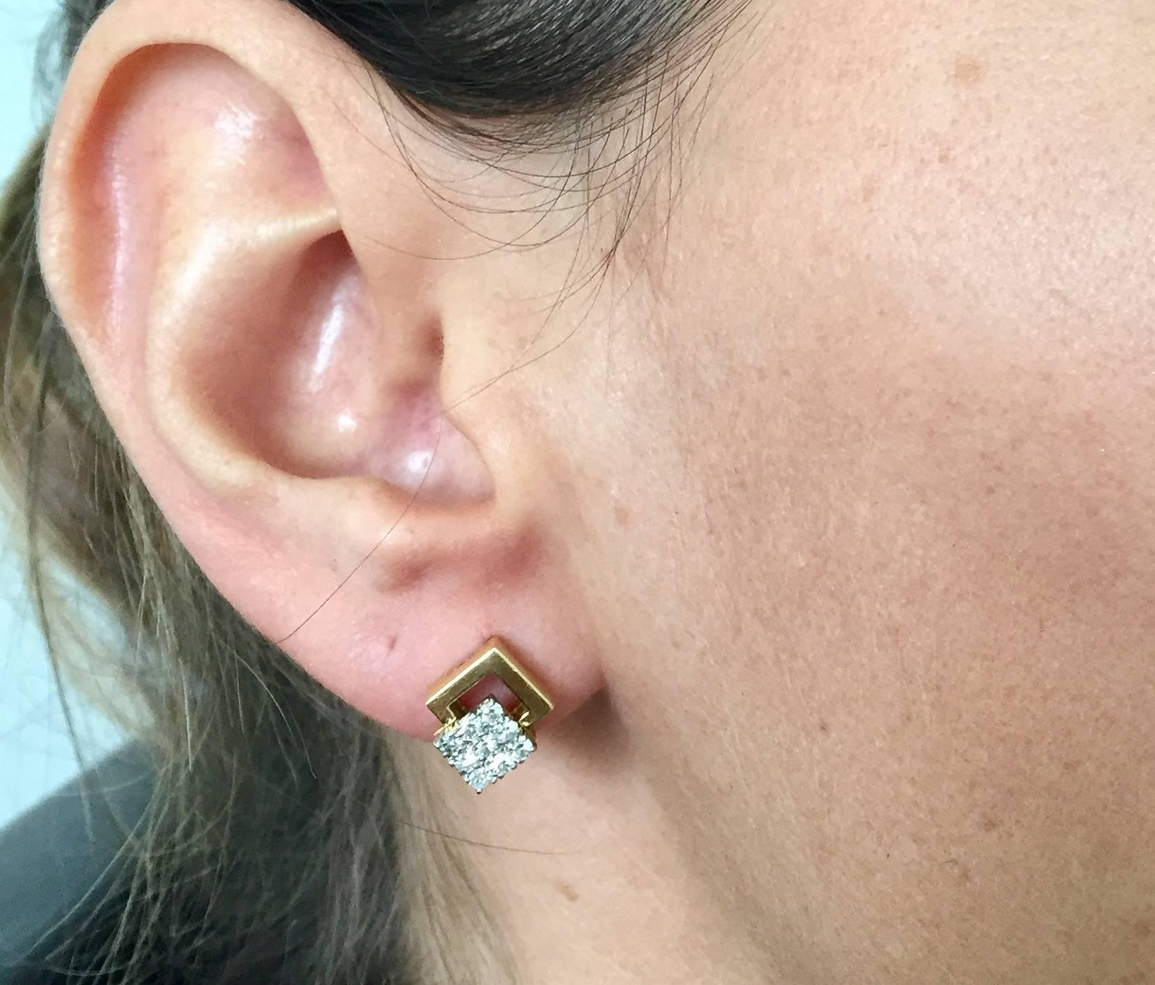 Modern Diamond Gold Square Earrings