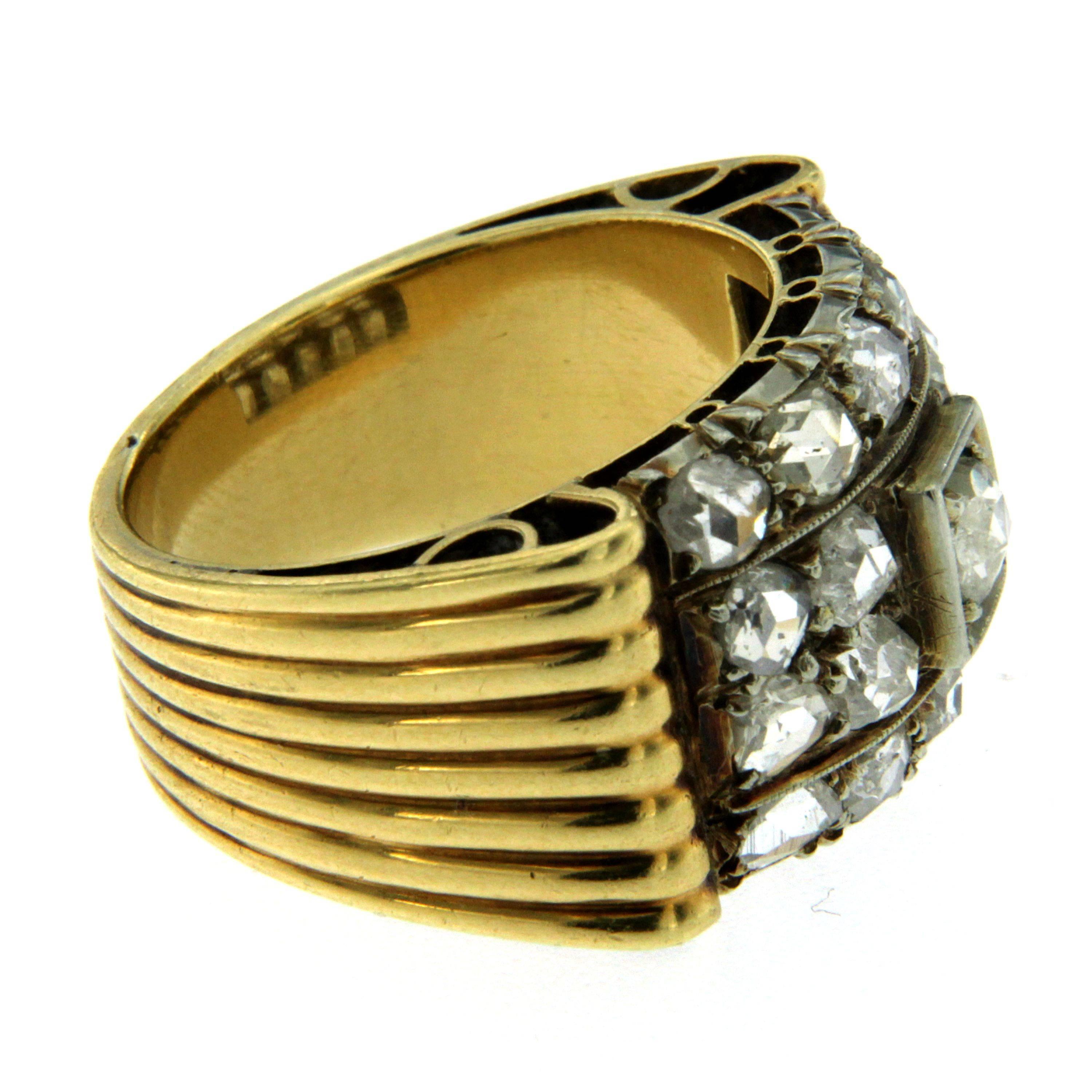 Retro Authentic 1940 Diamond Cocktail Gold Ring