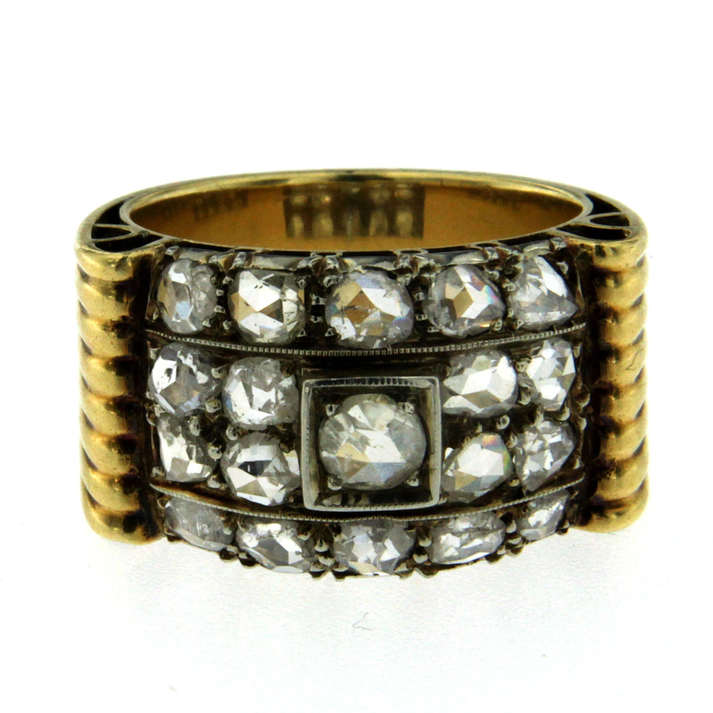 Rose Cut Authentic 1940 Diamond Cocktail Gold Ring