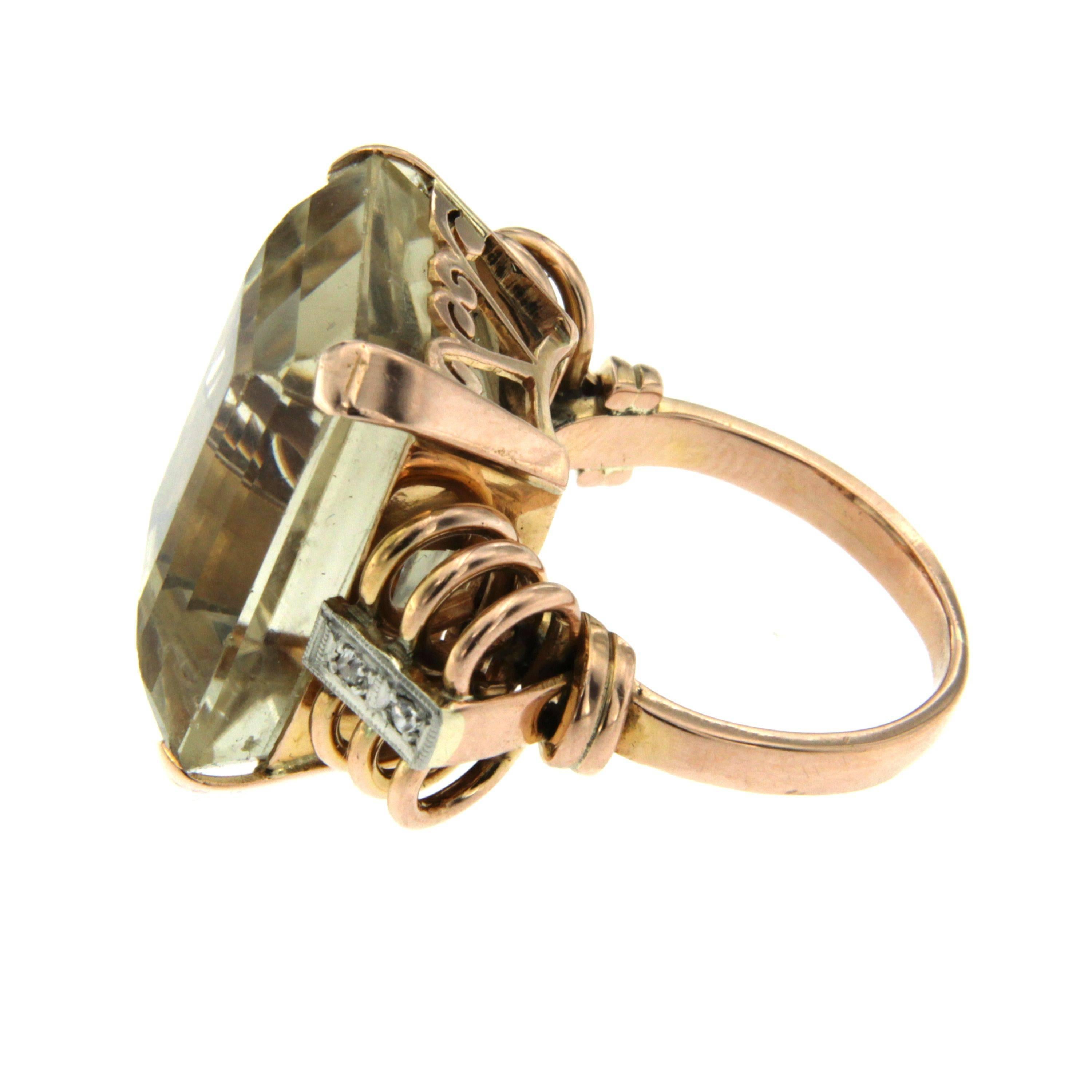 1940 Retro Citrine Diamond Gold Ring In Excellent Condition In Napoli, Italy
