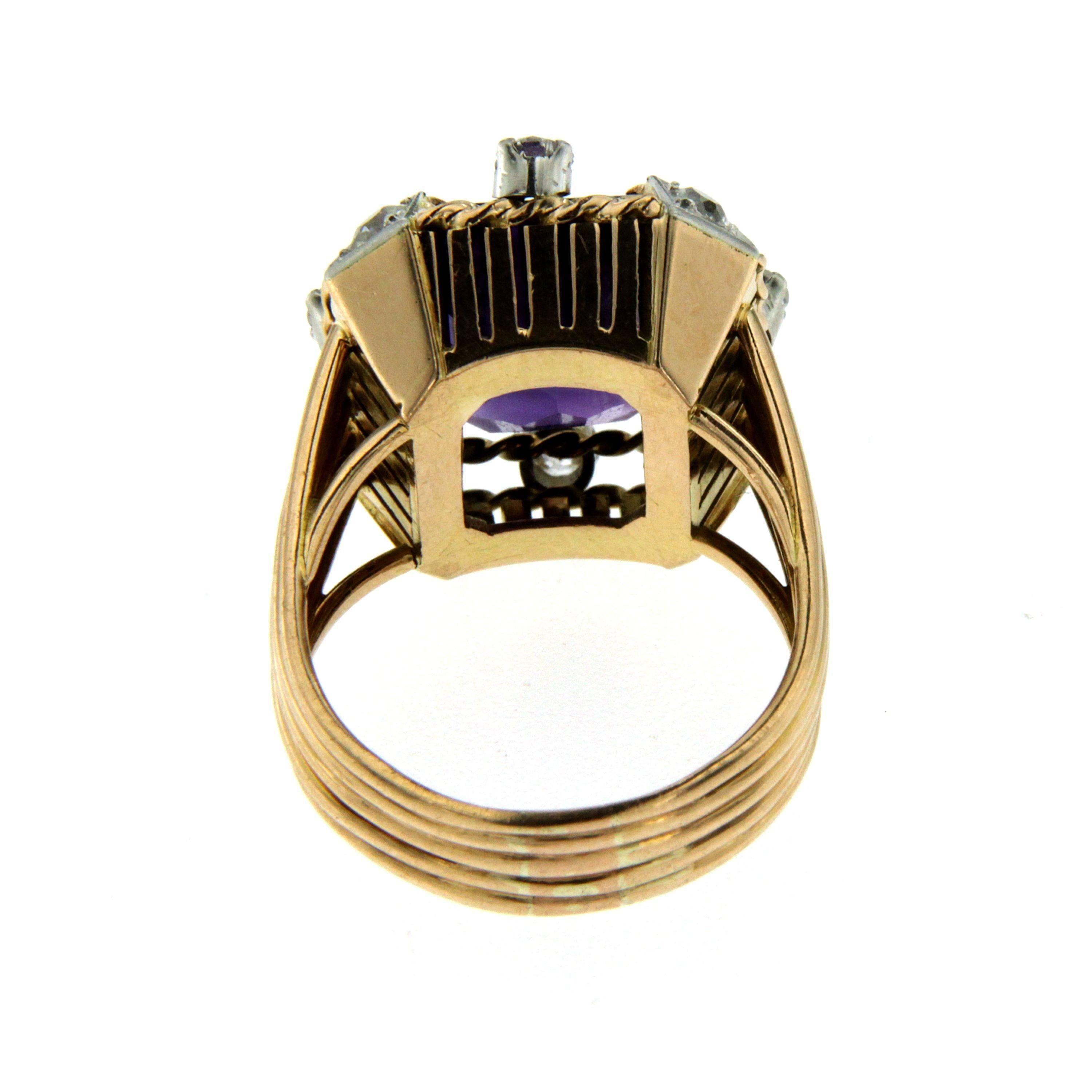 Women's Retro Amethyst Diamond Gold Ring