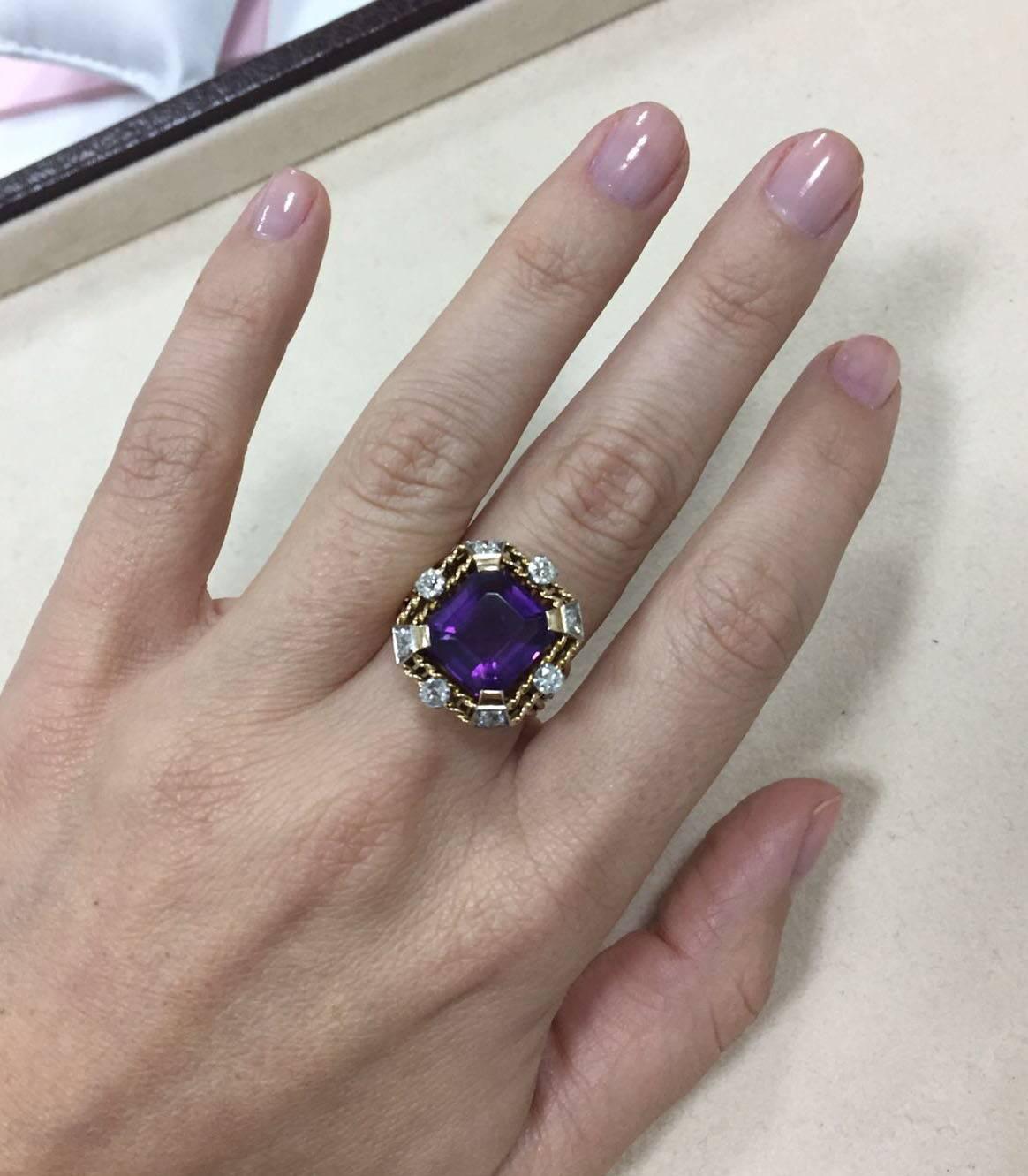 Retro Amethyst Diamond Gold Ring 1