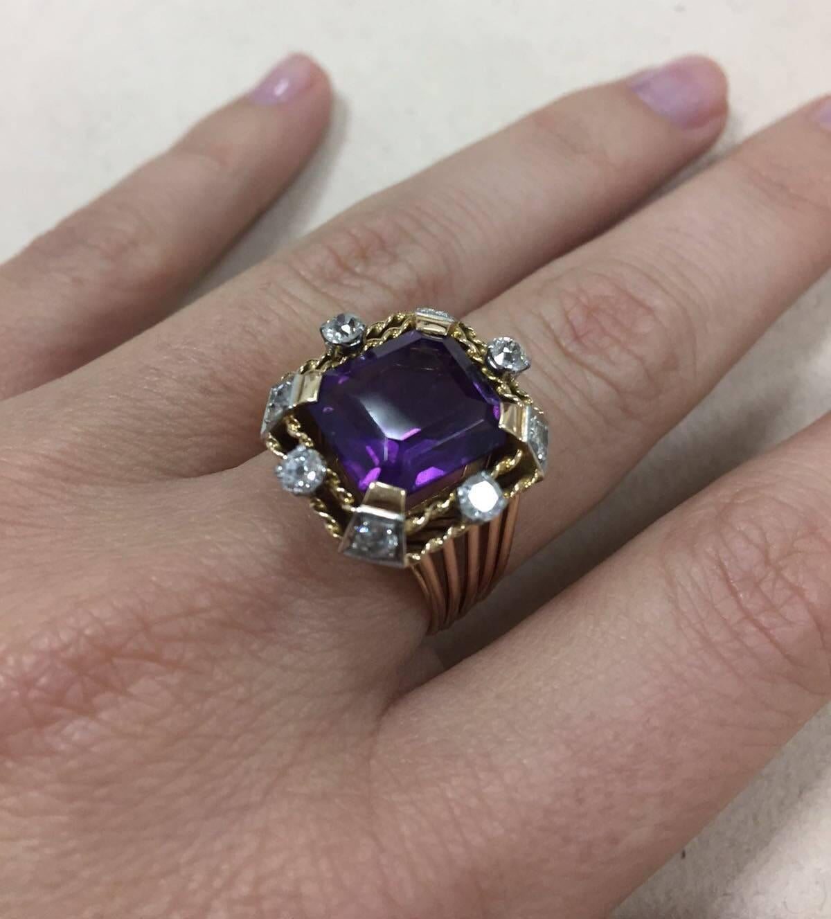 Retro Amethyst Diamond Gold Ring 2