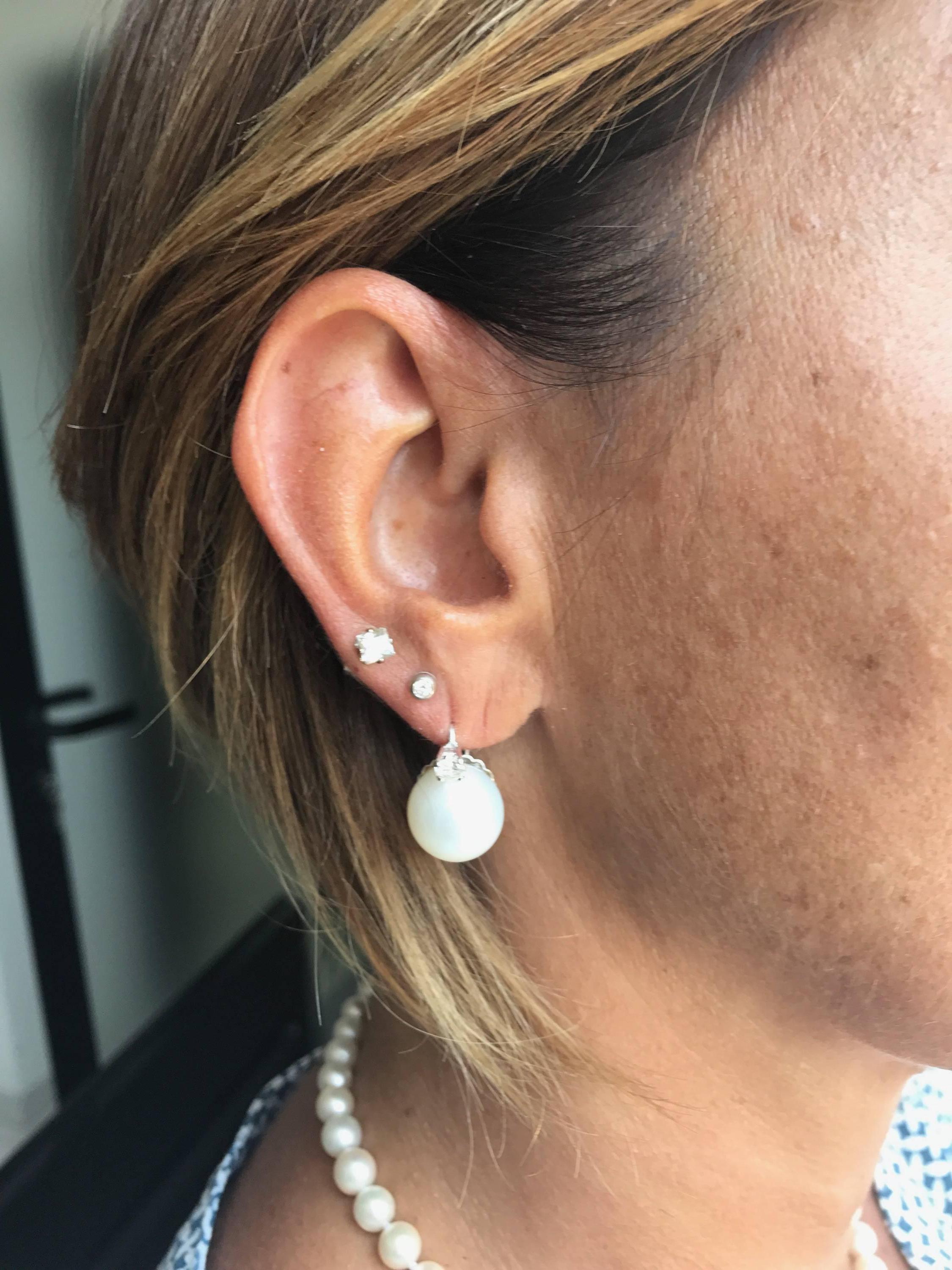 Women's Australian Pearls Diamond Gold Earrings