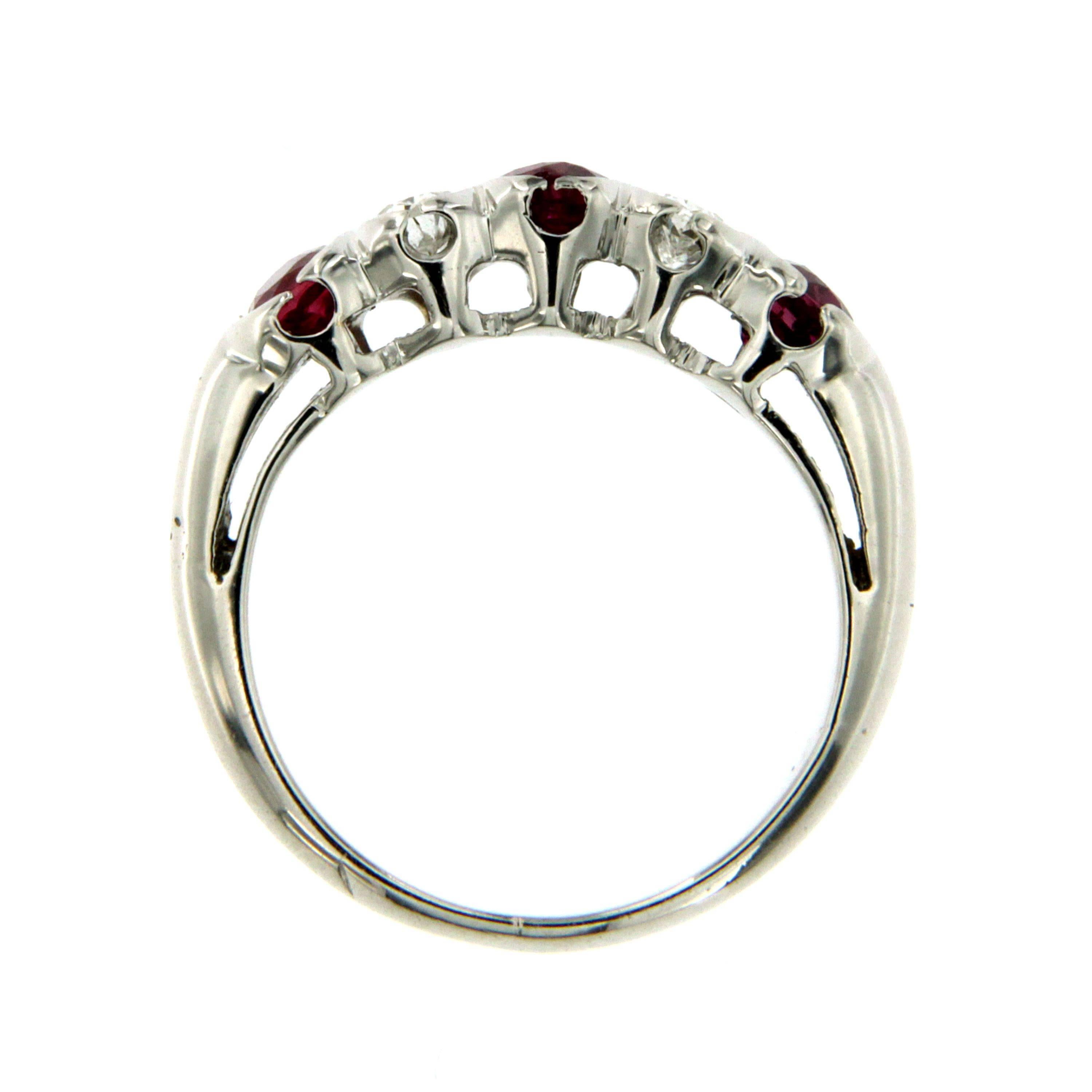 Women's Estate Ruby Diamond Gold Five Stone Ring