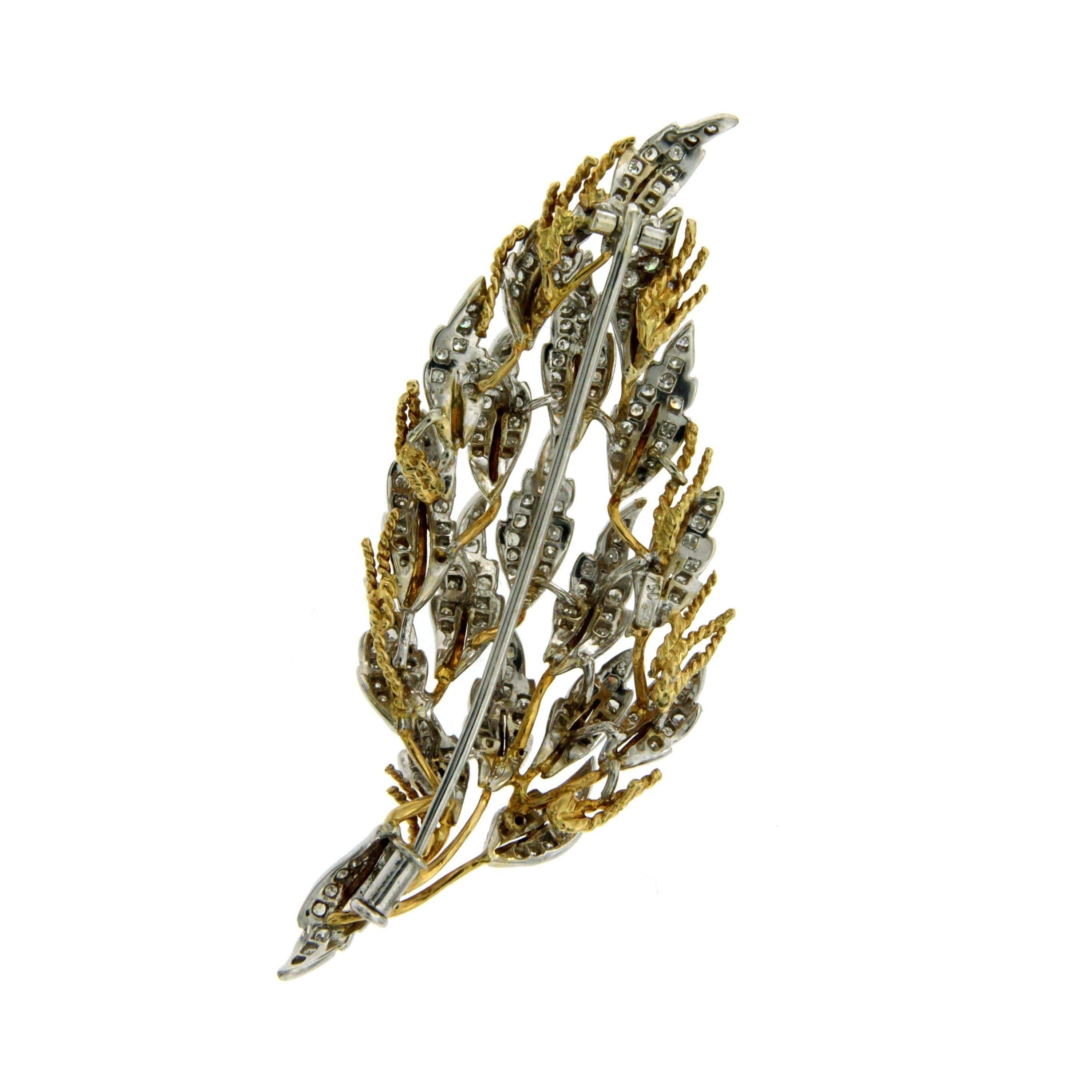 Contemporary 1970s Diamond 3 carat Leaves Gold Brooch/Pendant