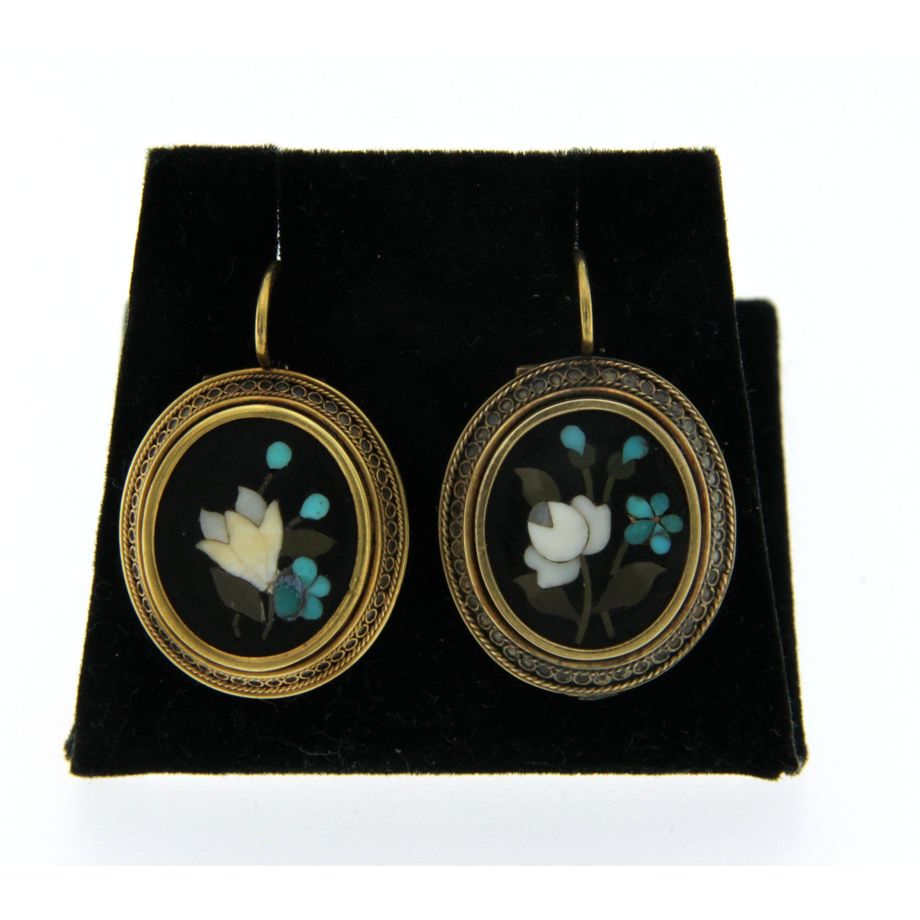 Women's or Men's 1880s Antique Mosaic Gold Brooch Earrings Set