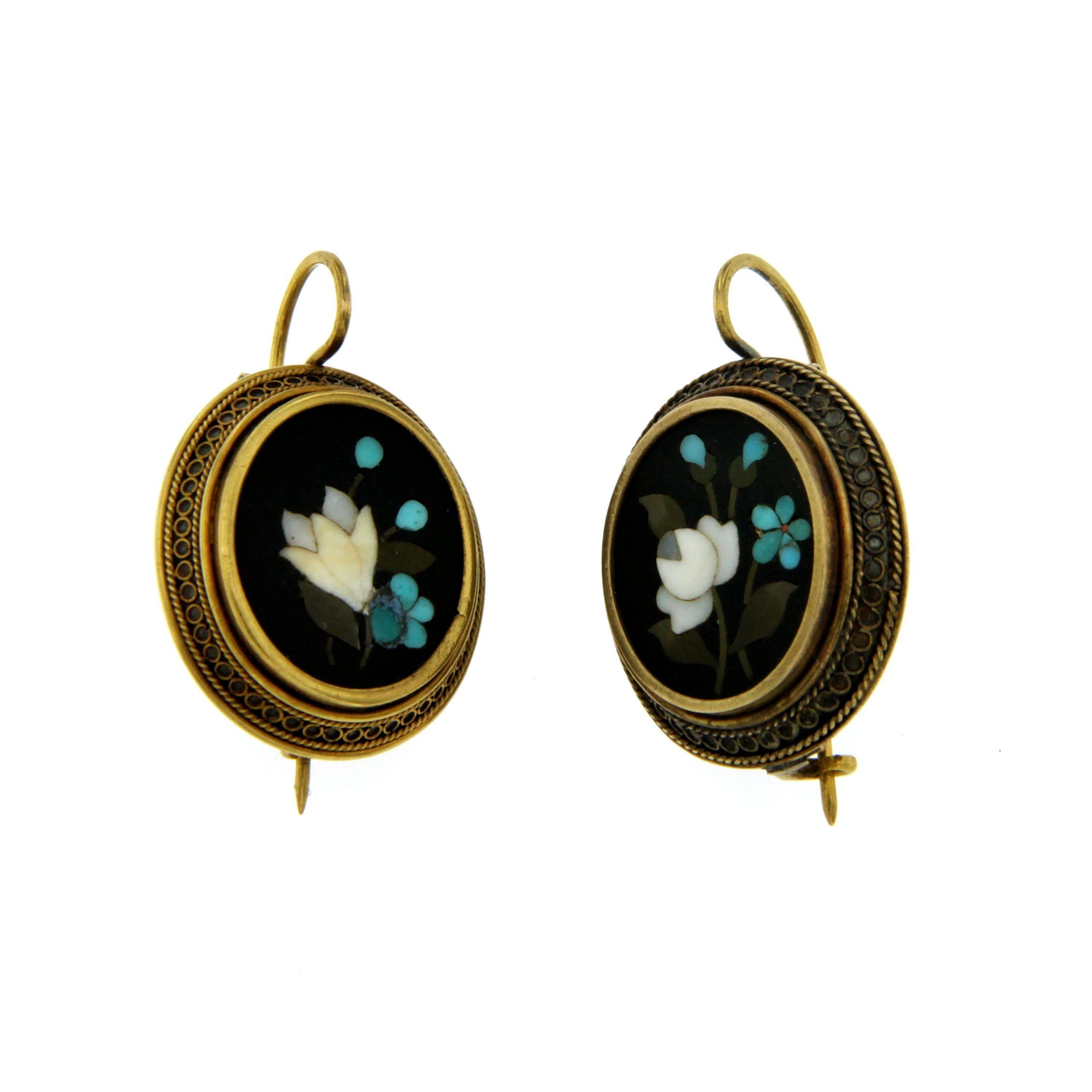 1880s Antique Mosaic Gold Brooch Earrings Set 1