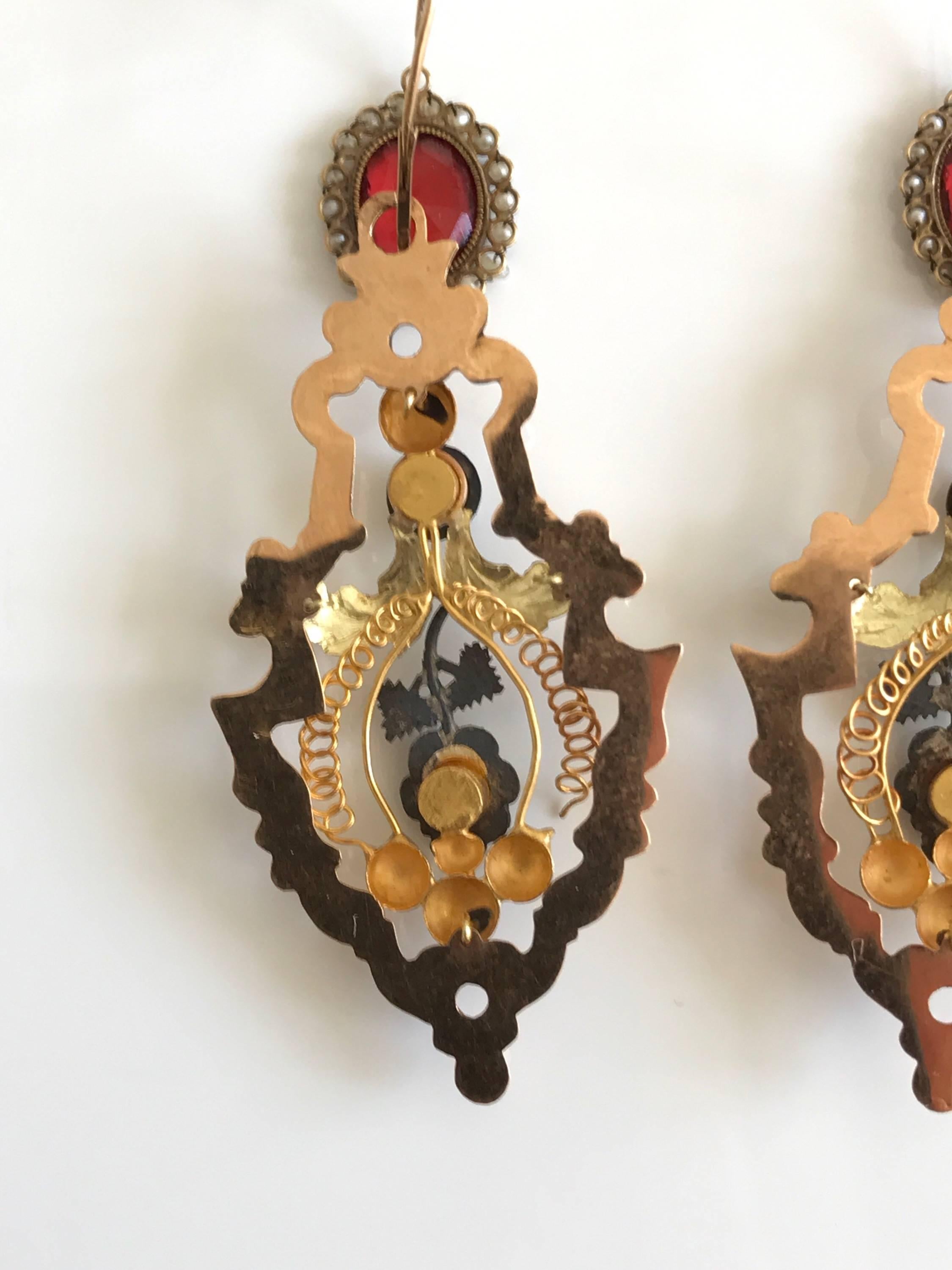 Women's 1700s Antique Italian Enamel Gold Night & Day Earrings