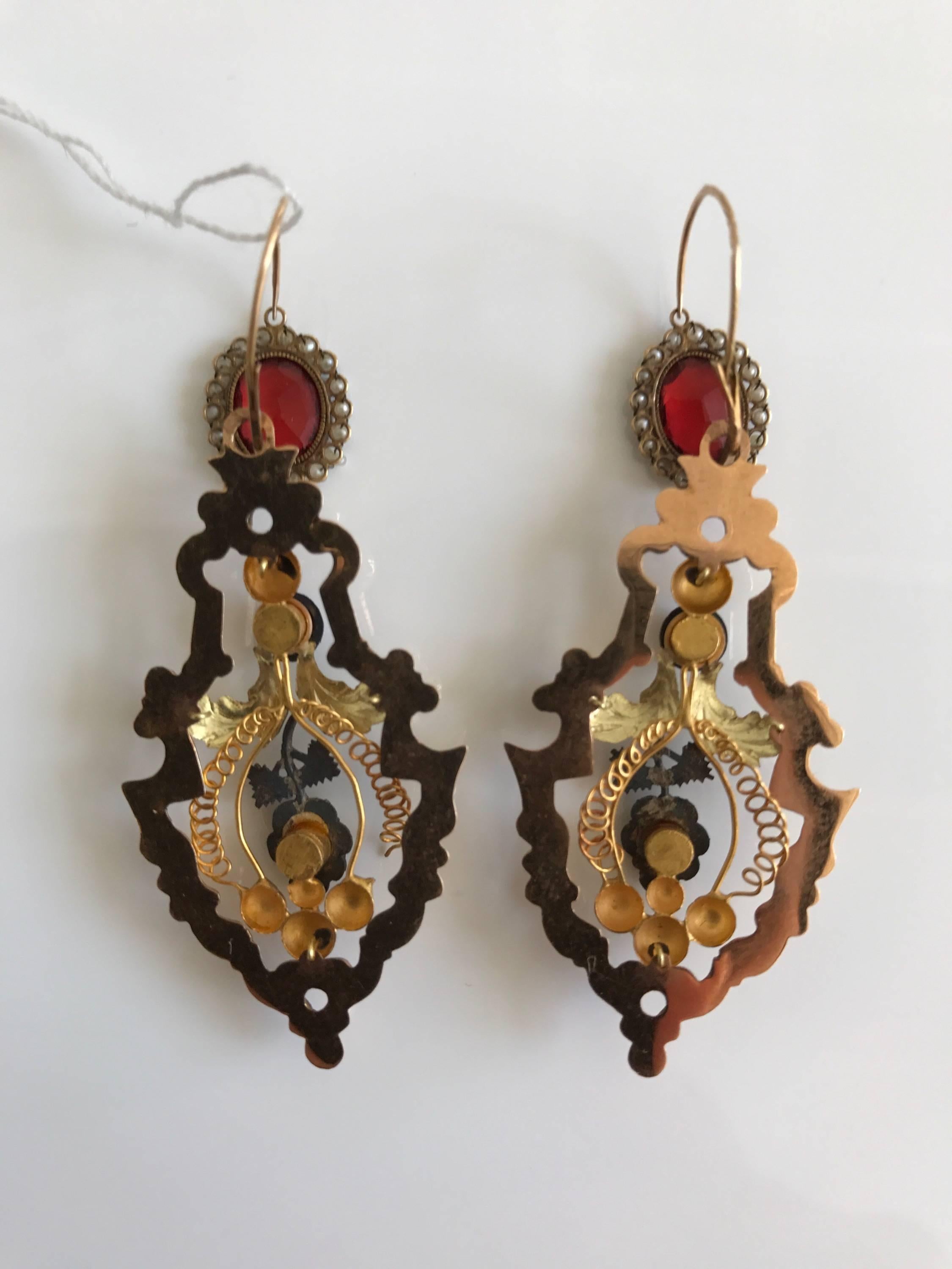1700s Antique Italian Enamel Gold Night & Day Earrings In Excellent Condition In Napoli, Italy