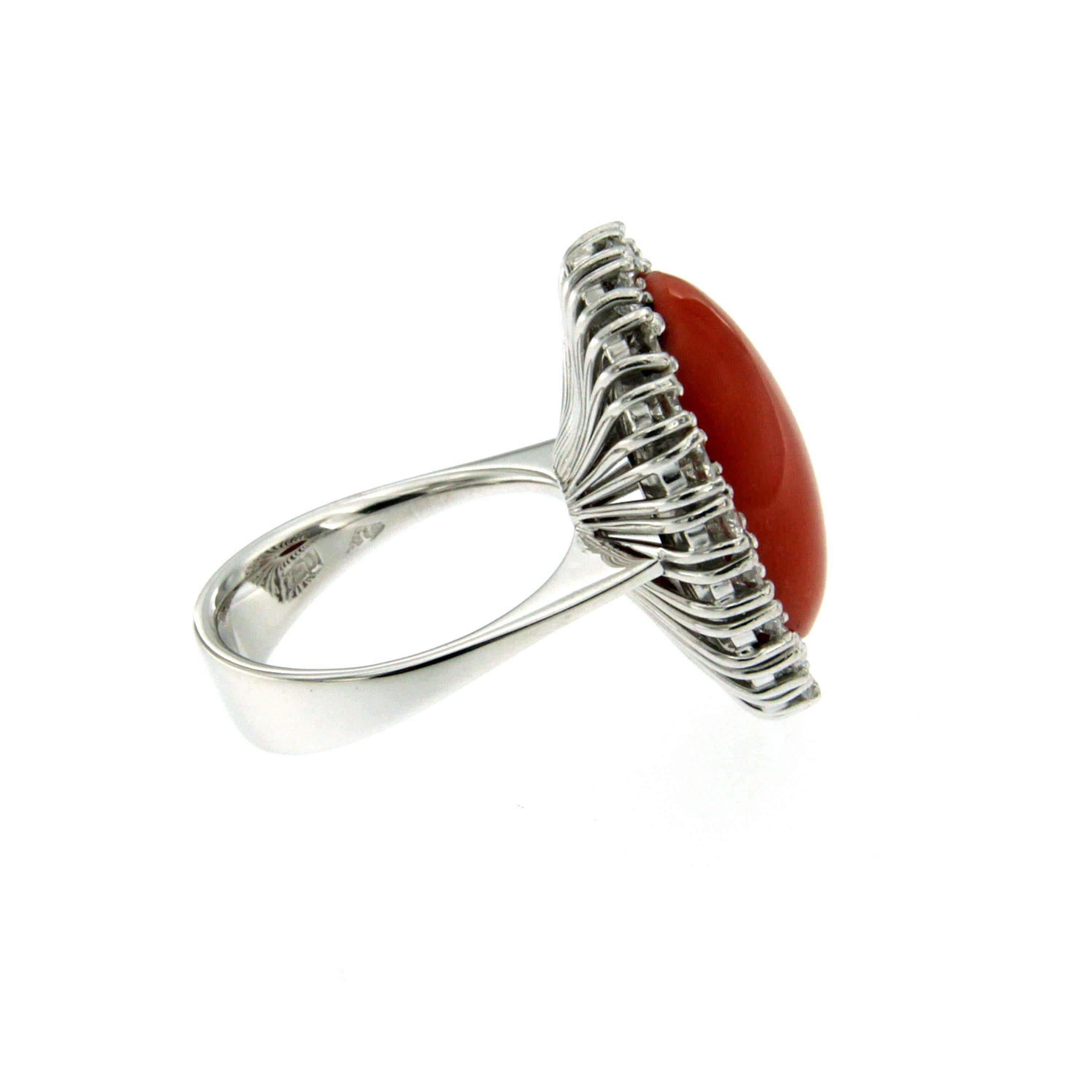 Italian 1960 Natural Coral Diamond Ring In Excellent Condition In Napoli, Italy