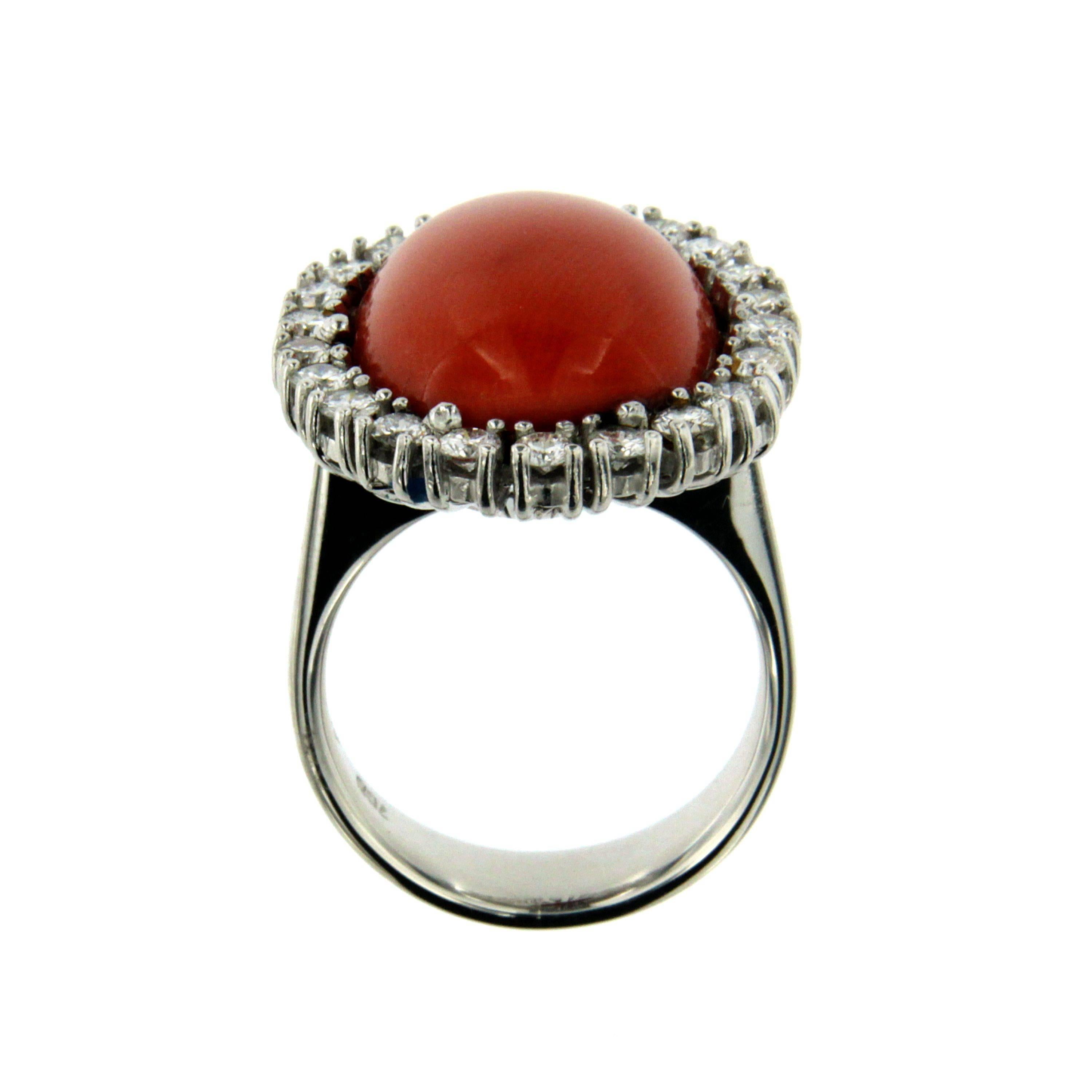 Italian 1960 Natural Coral Diamond Ring 1