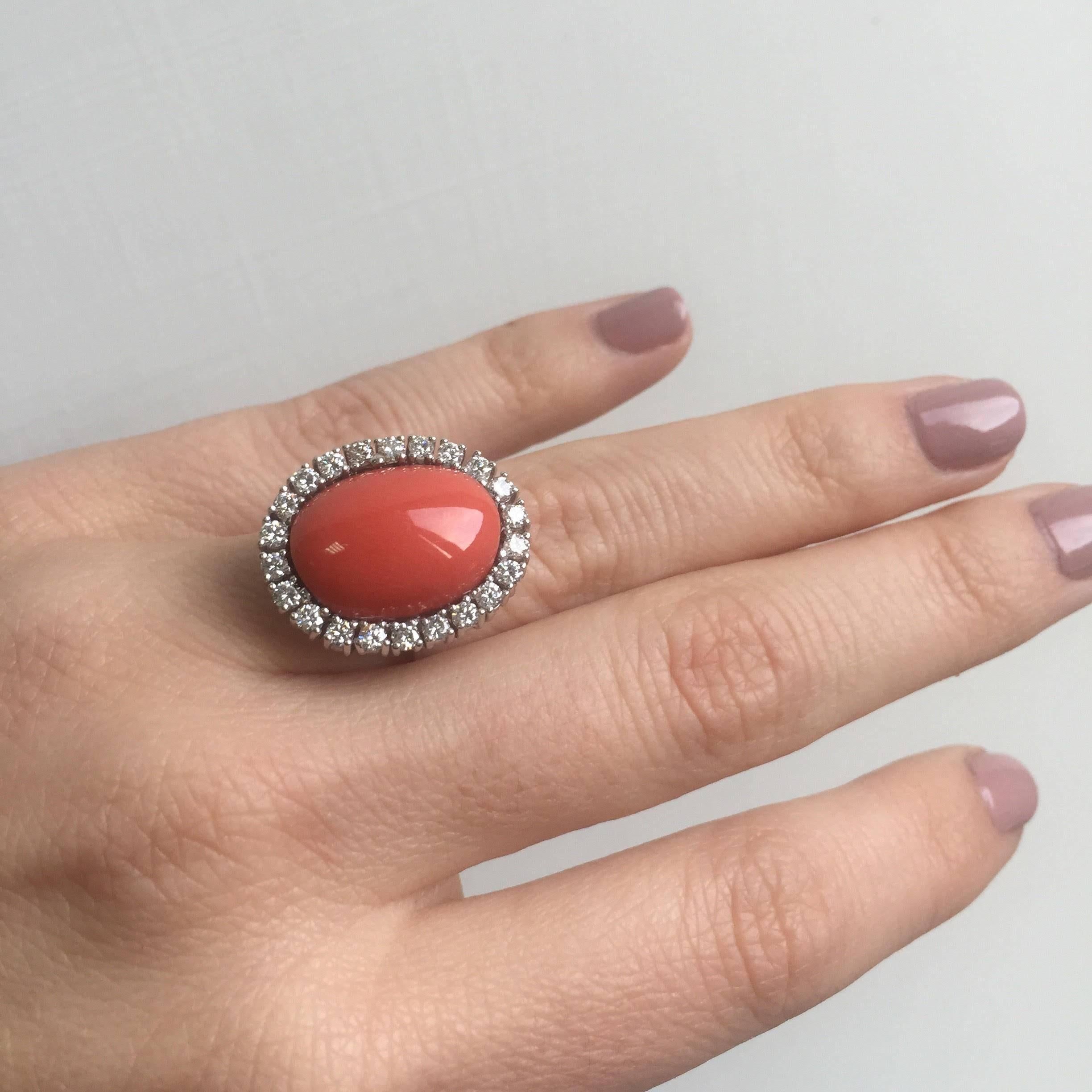 Italian 1960 Natural Coral Diamond Ring 2